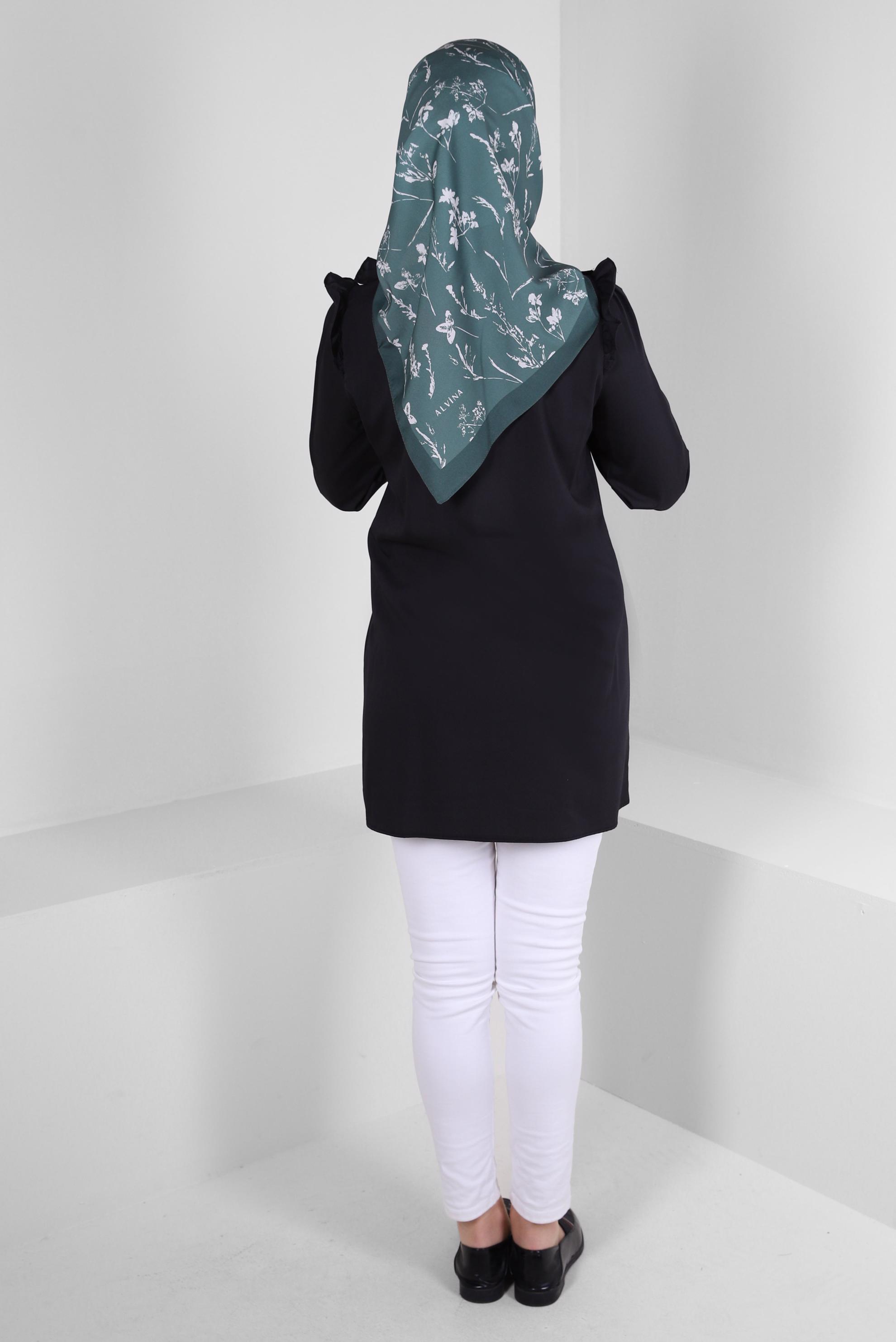 Tesettür giyim SİYAH FIRFIR DETAYLI GÖMLEK TUNİK 43680