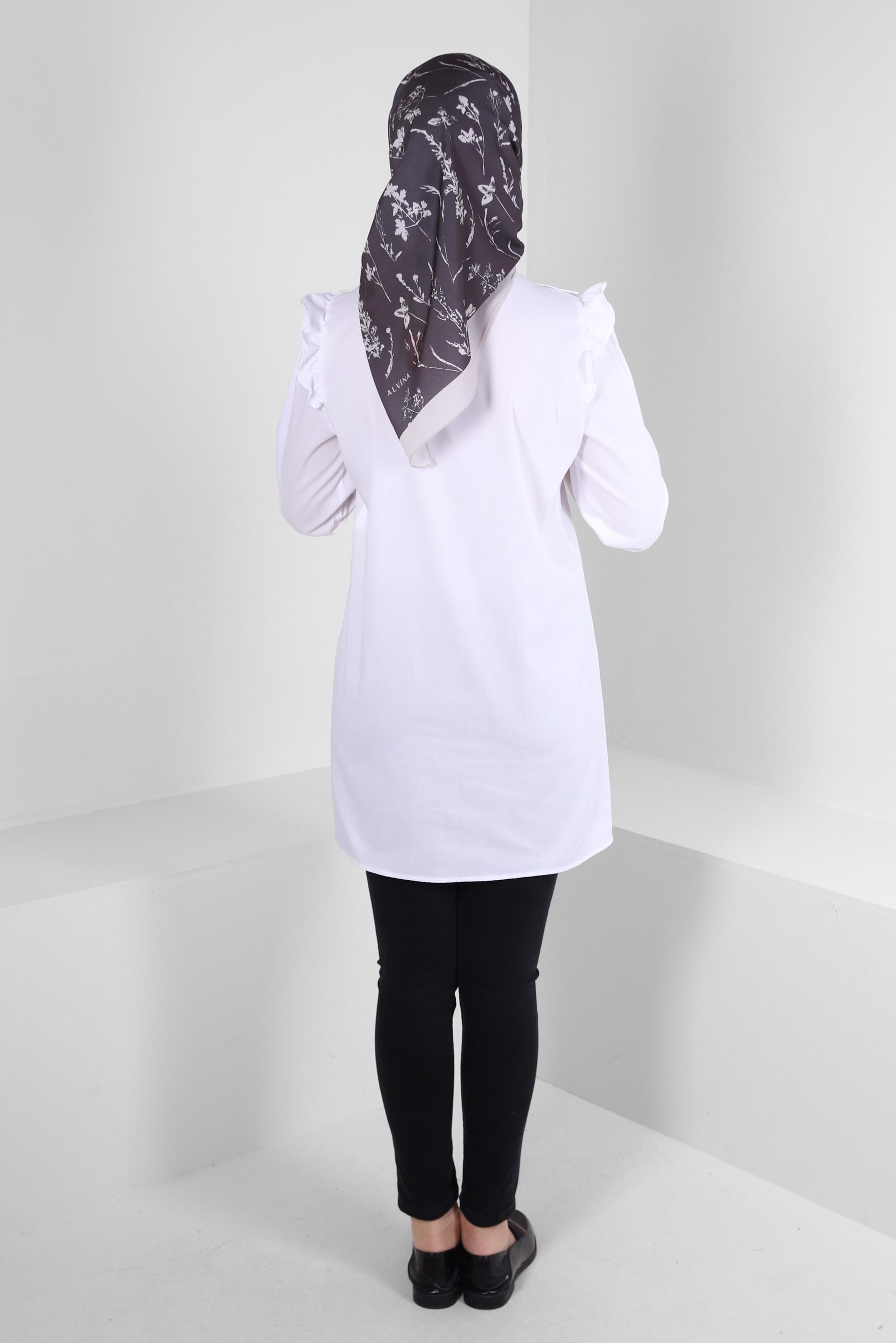 Tesettür giyim BEYAZ FIRFIR DETAYLI GÖMLEK TUNİK 43680