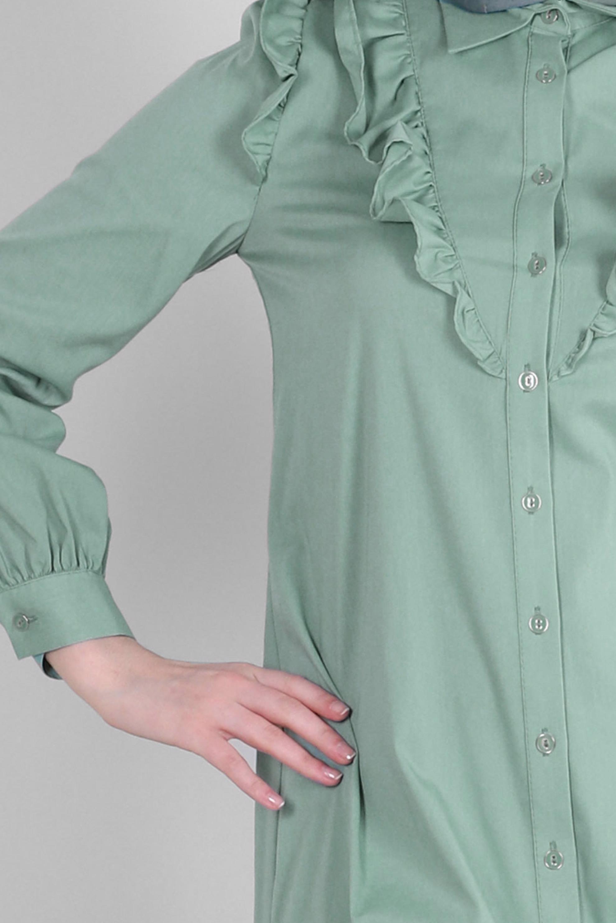 Tesettür giyim YEŞİL FIRFIR DETAYLI GÖMLEK TUNİK 43680