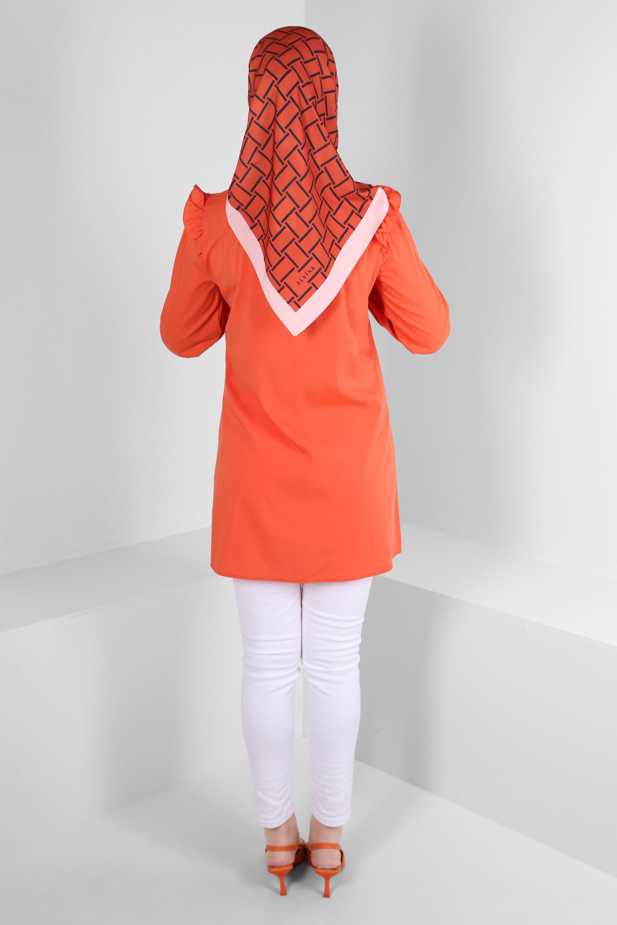 Tesettür giyim TURUNCU FIRFIR DETAYLI GÖMLEK TUNİK 43680