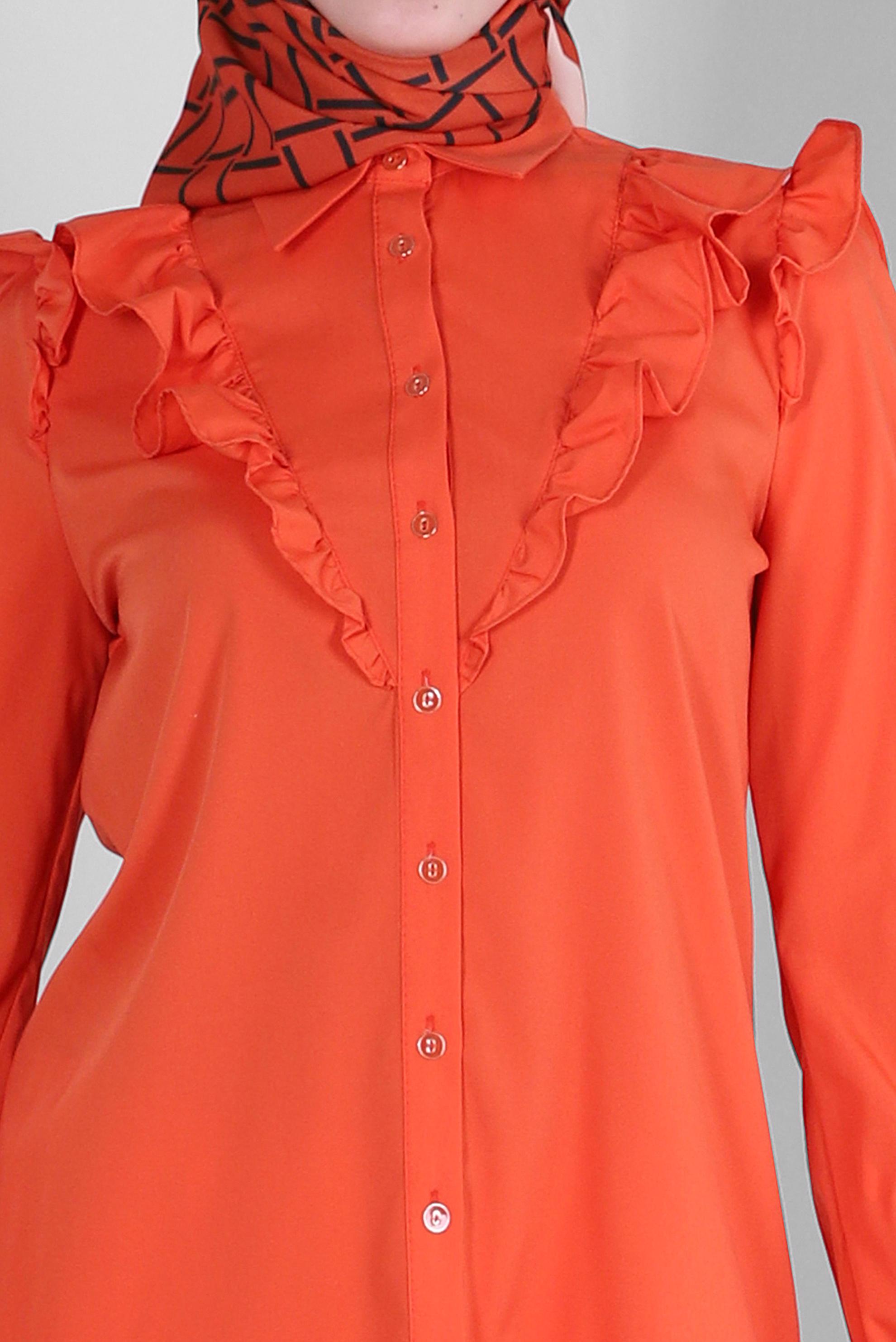 Tesettür giyim TURUNCU FIRFIR DETAYLI GÖMLEK TUNİK 43680