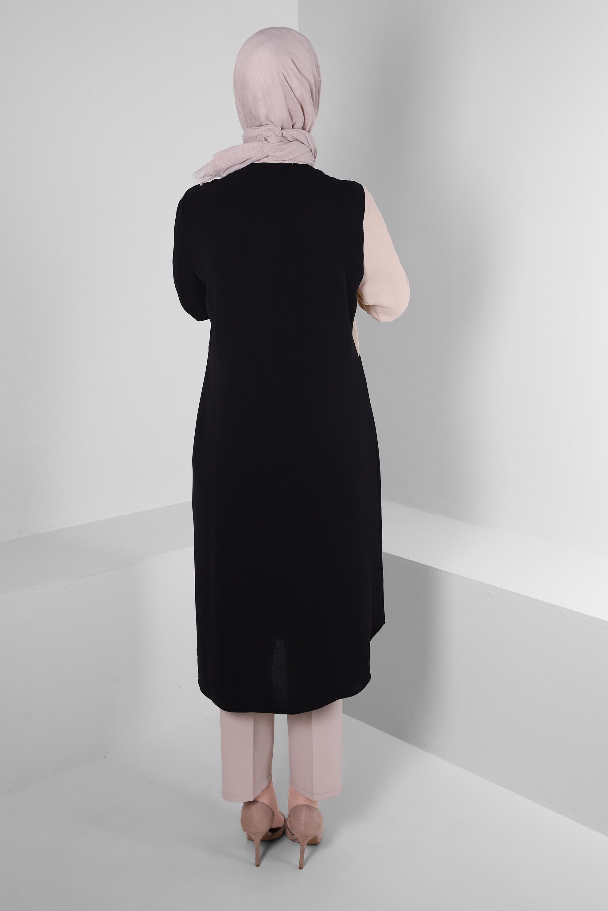 Tesettür giyim SİYAH GÖMLEK YAKA DÜĞME DETAYLI TUNİK 43704