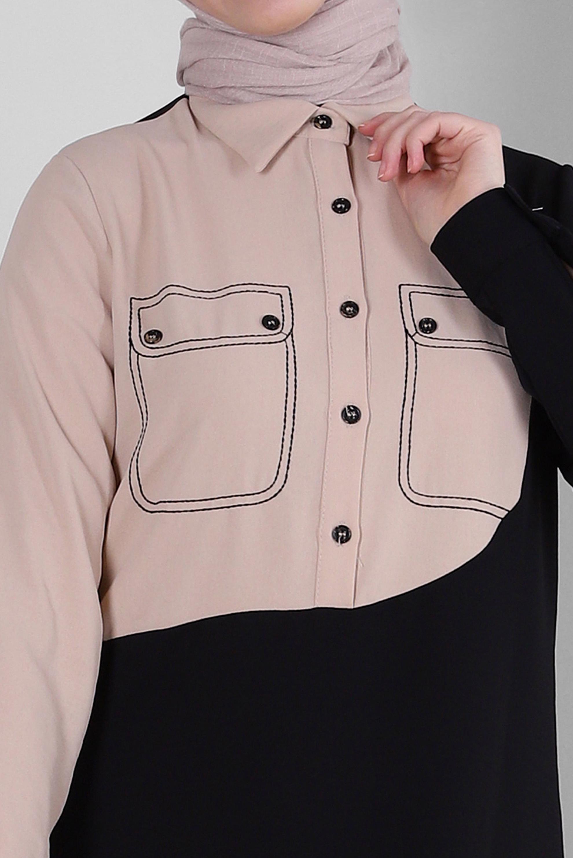 Tesettür giyim SİYAH GÖMLEK YAKA DÜĞME DETAYLI TUNİK 43704