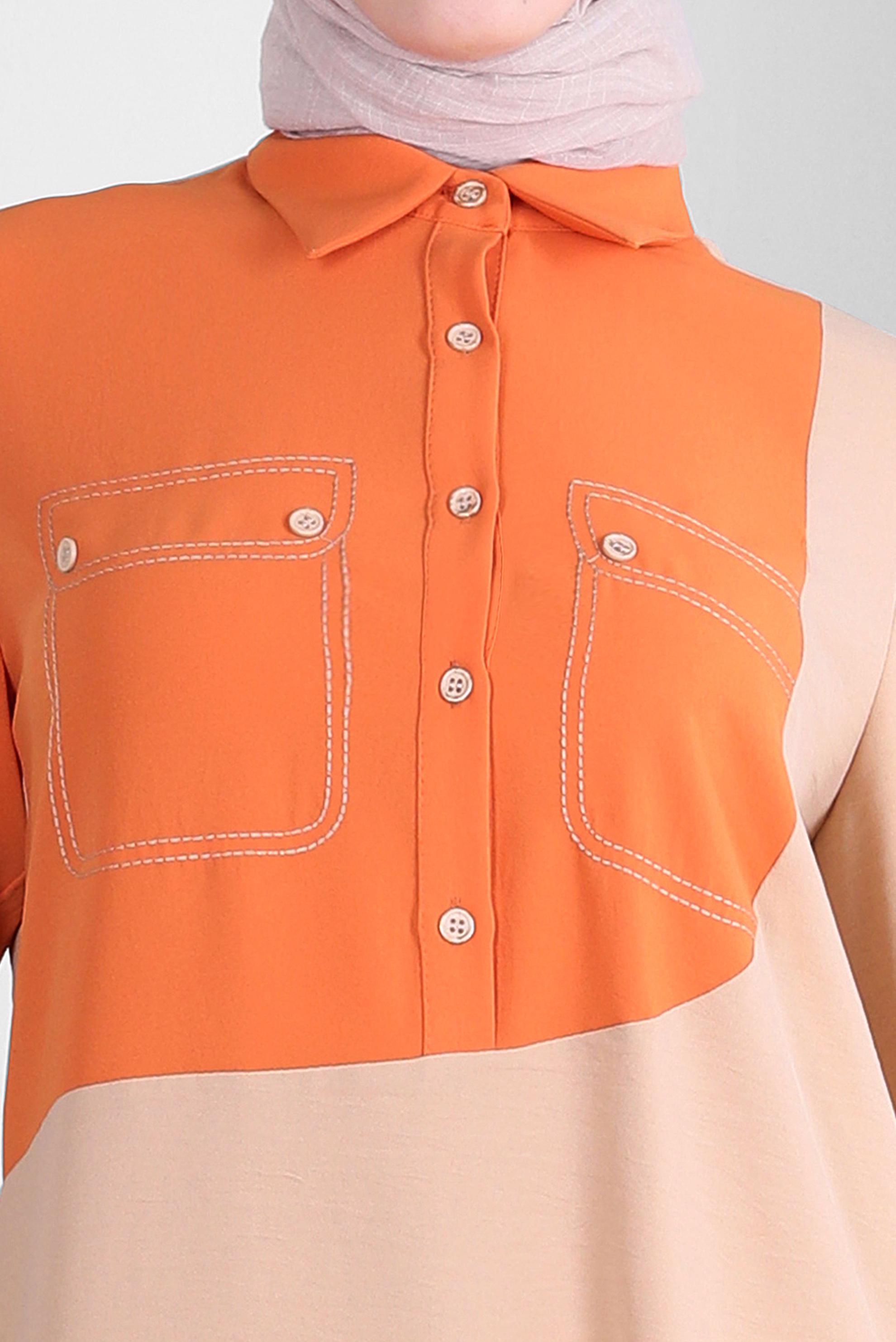 Tesettür giyim BEJ GÖMLEK YAKA DÜĞME DETAYLI TUNİK 43704