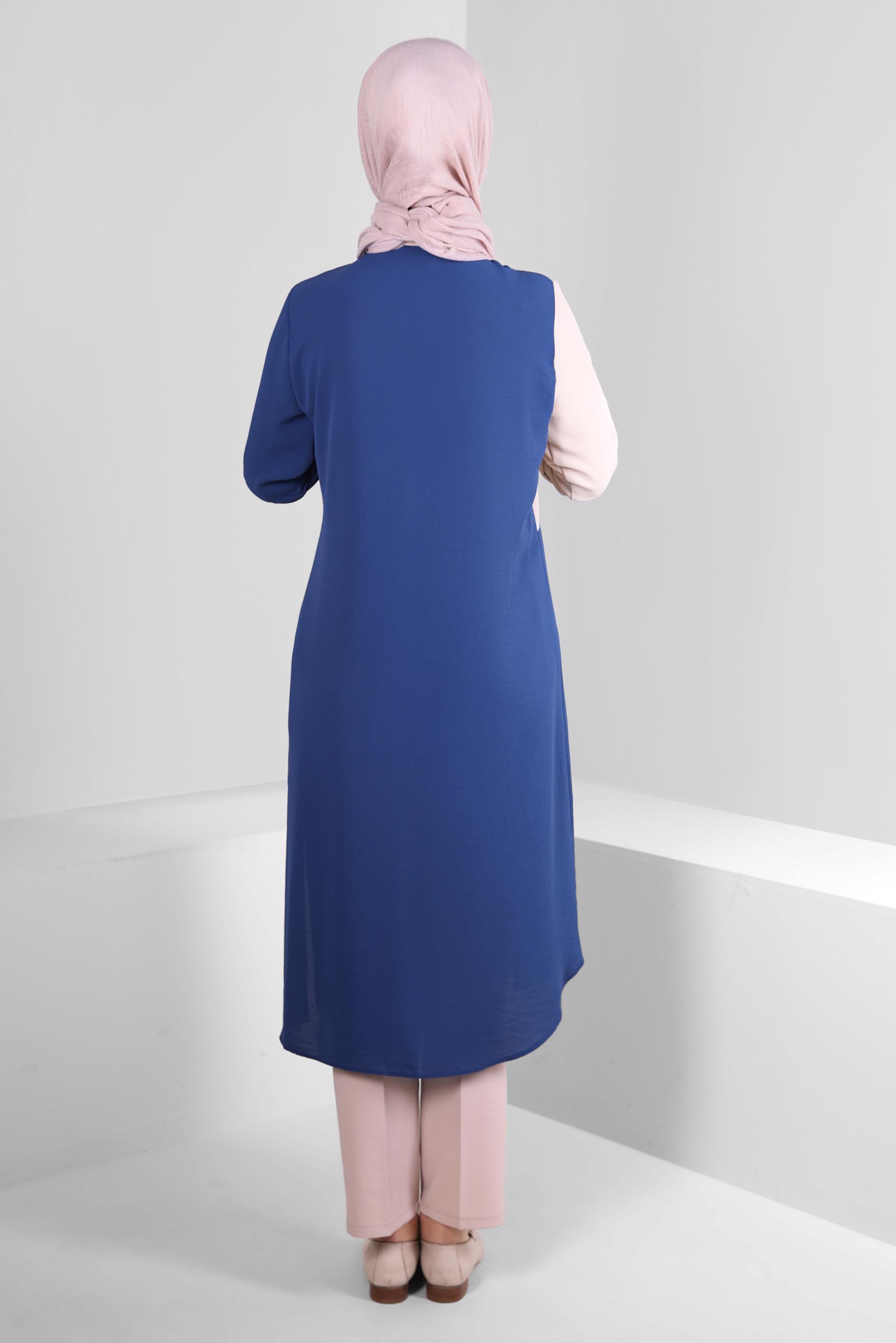 Tesettür giyim LACİVERT GÖMLEK YAKA DÜĞME DETAYLI TUNİK 43704