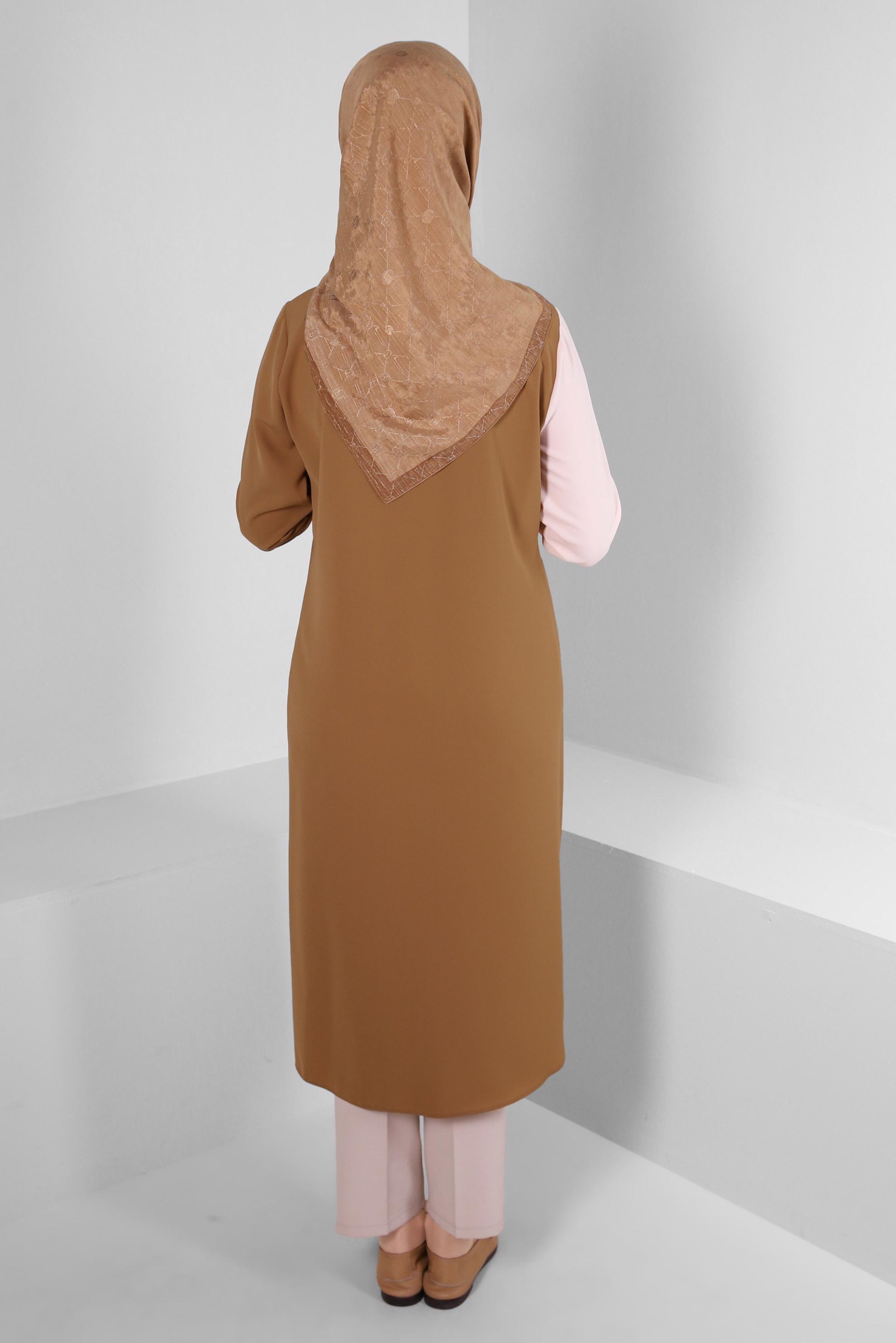 Tesettür giyim SARI GÖMLEK YAKA DÜĞME DETAYLI TUNİK 43704