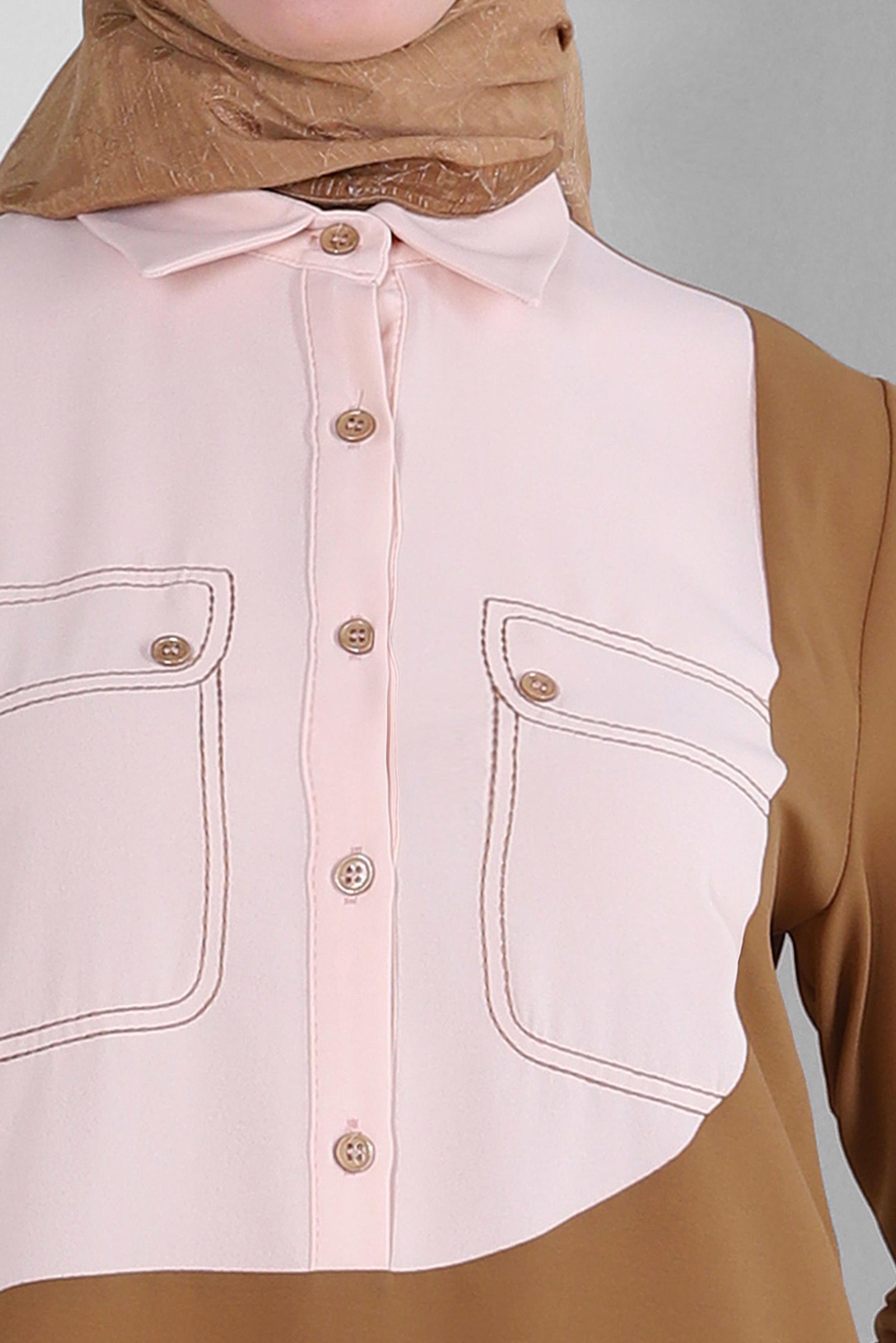 Tesettür giyim SARI GÖMLEK YAKA DÜĞME DETAYLI TUNİK 43704