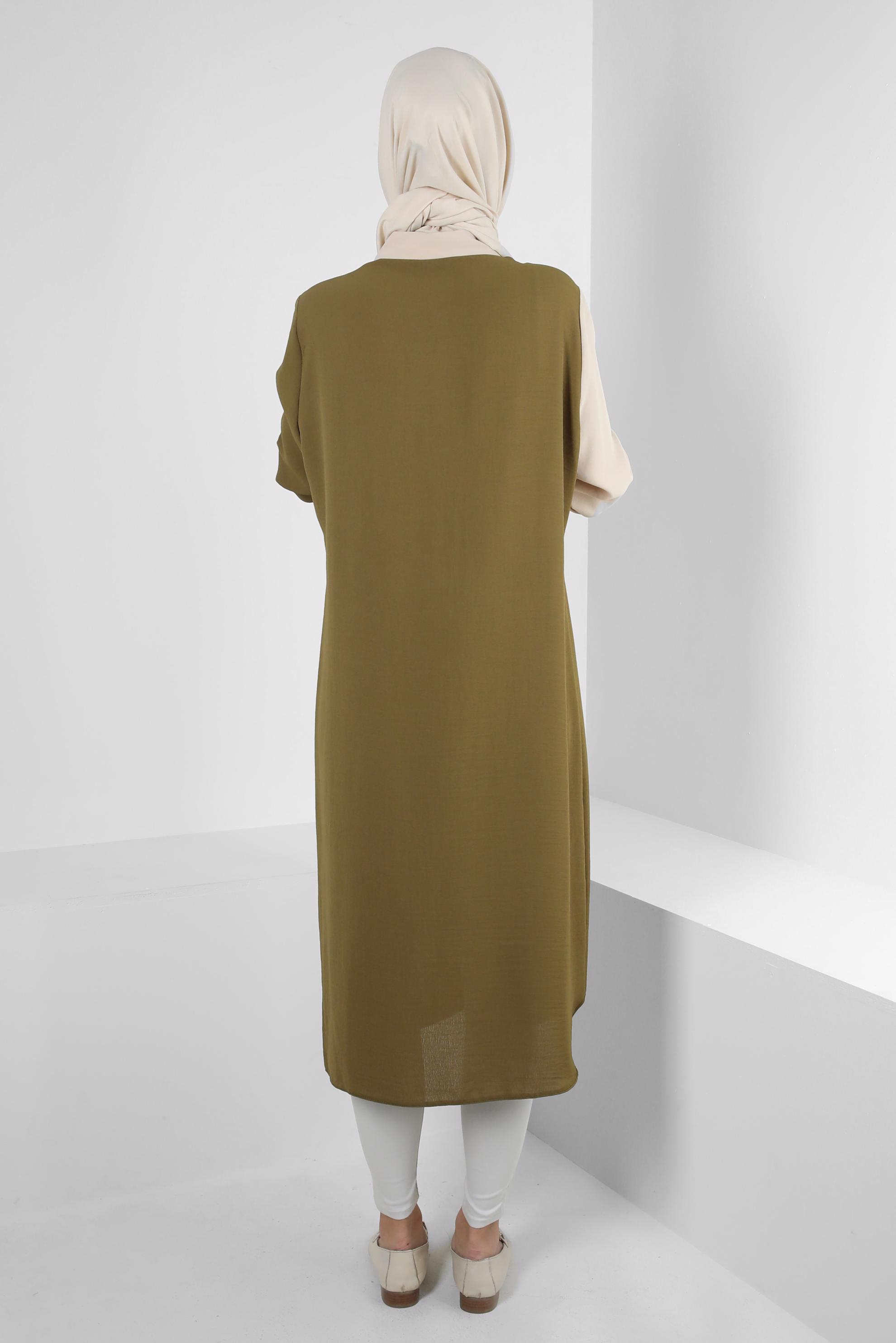 Tesettür giyim YEŞİL GÖMLEK YAKA DÜĞME DETAYLI TUNİK 43704