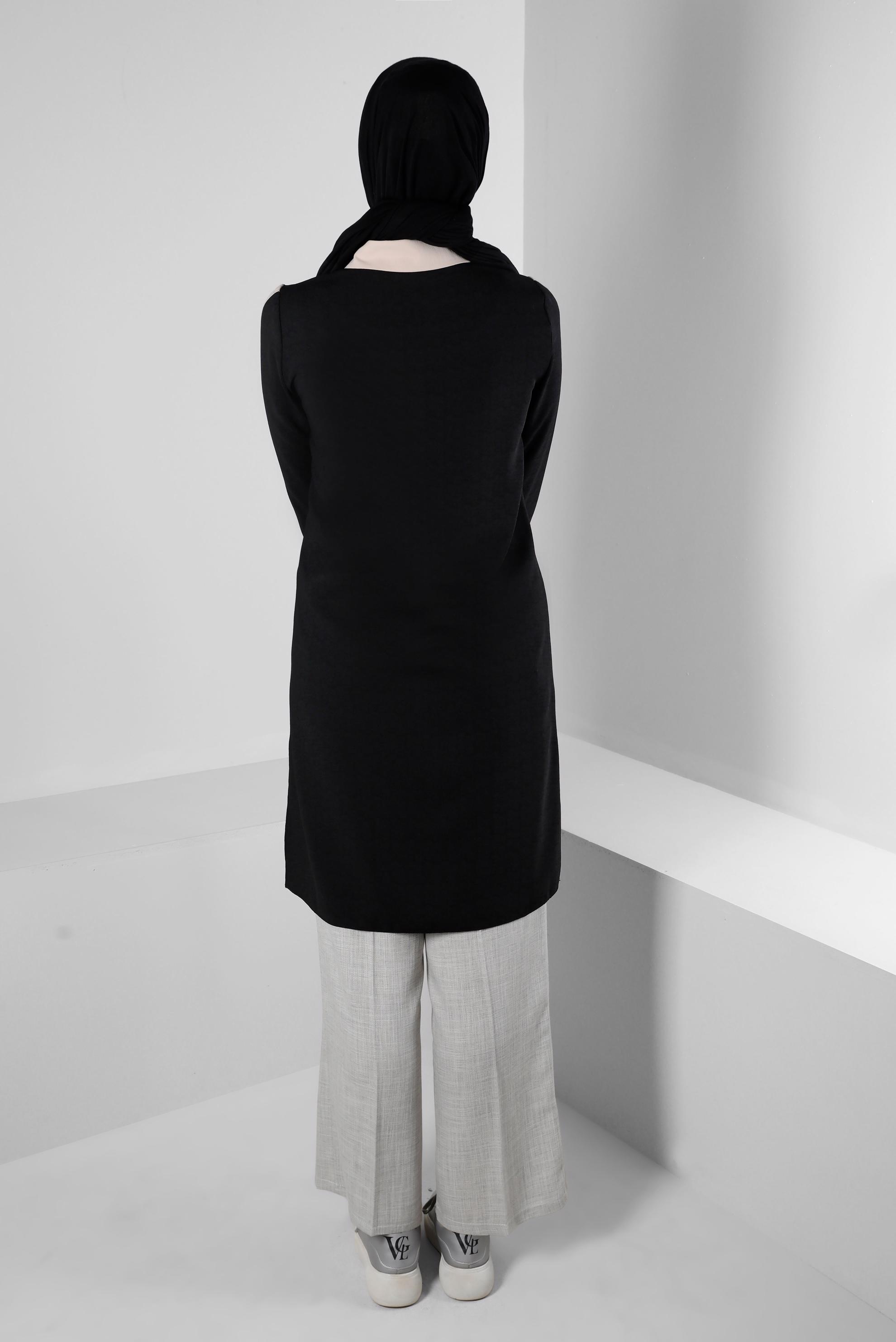 Tesettür giyim SİYAH GÖMLEK YAKA DÜĞMELİ TUNİK 43705