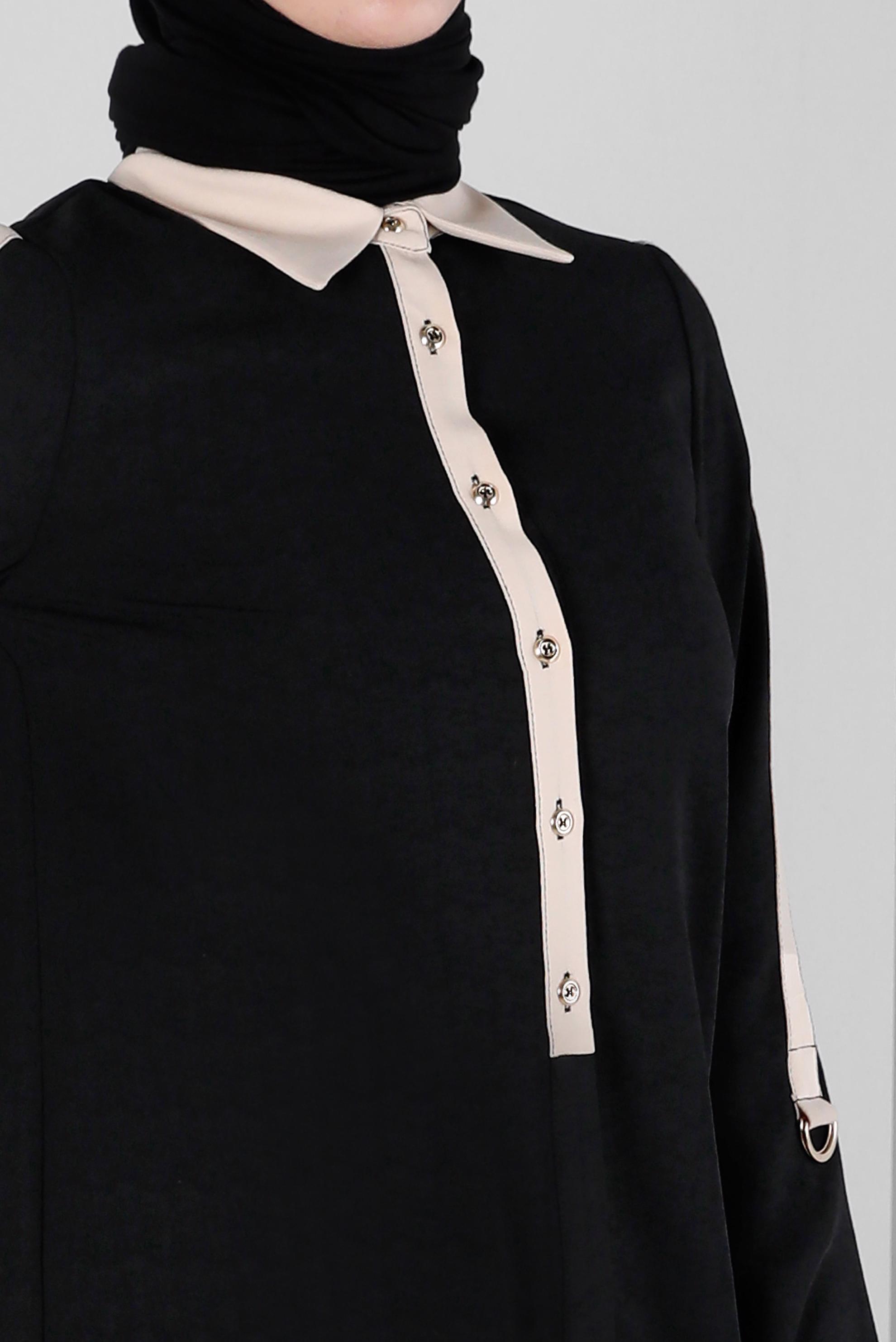 Tesettür giyim SİYAH GÖMLEK YAKA DÜĞMELİ TUNİK 43705