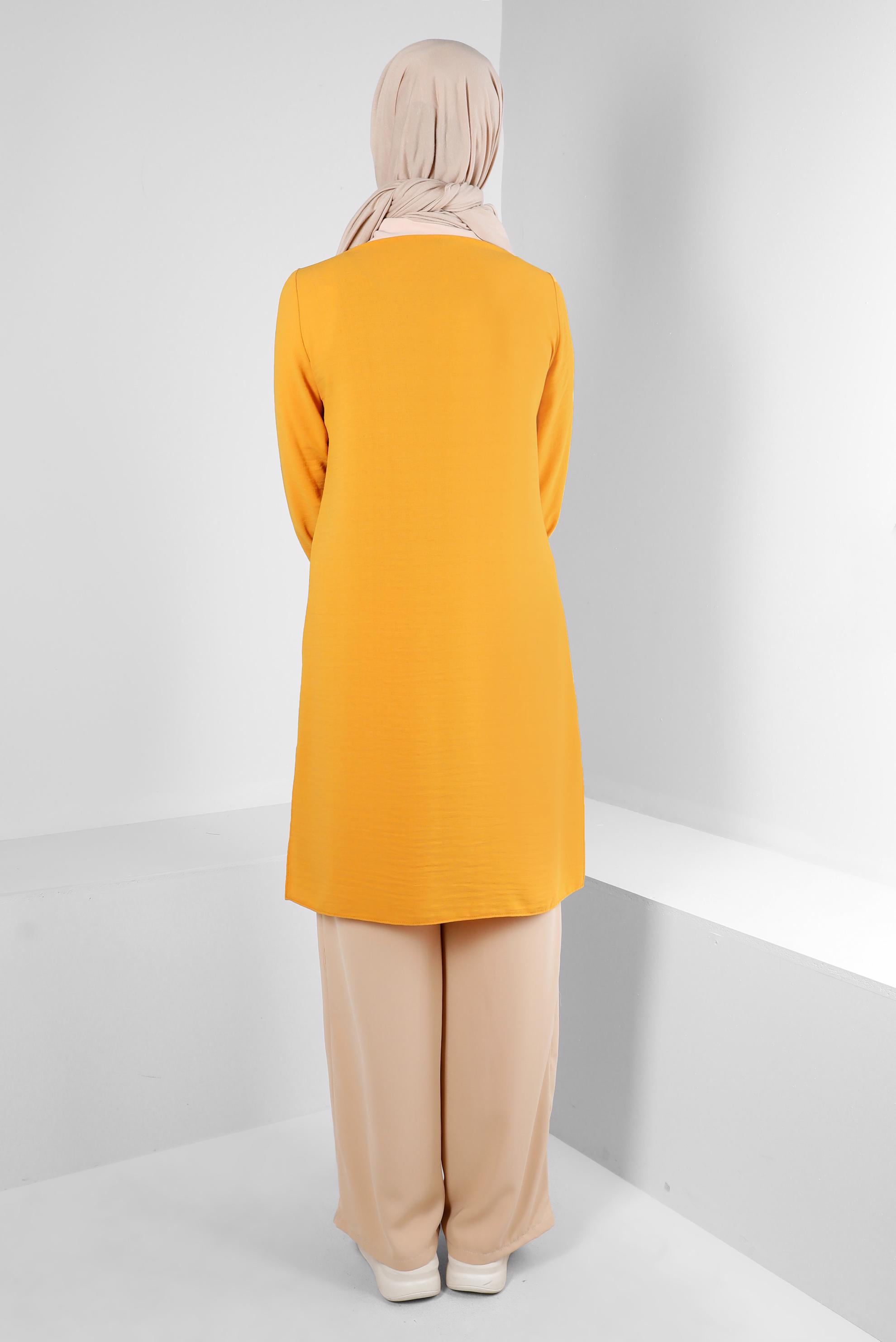 Tesettür giyim SARI GÖMLEK YAKA DÜĞMELİ TUNİK 43705