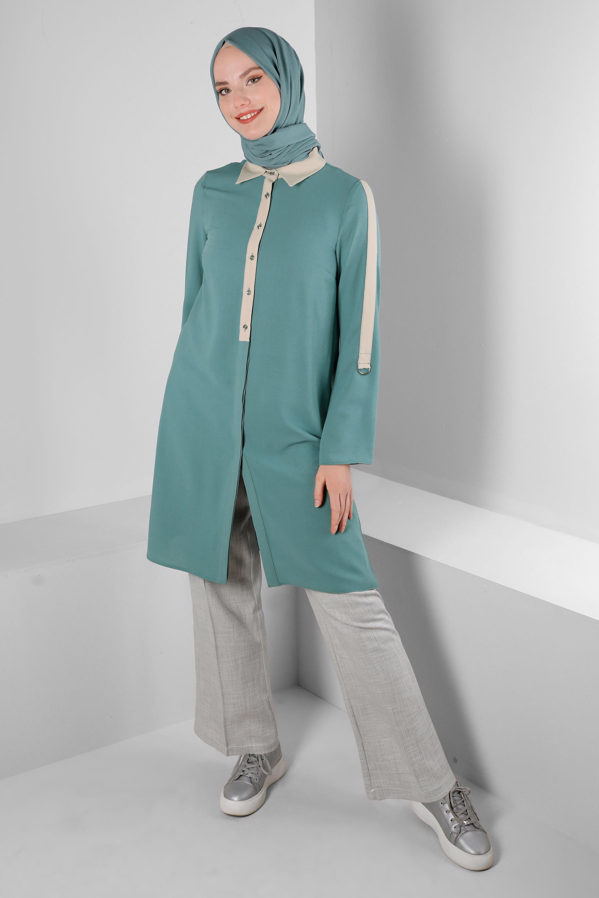 Tesettür giyim MAVİ GÖMLEK YAKA DÜĞMELİ TUNİK 43705