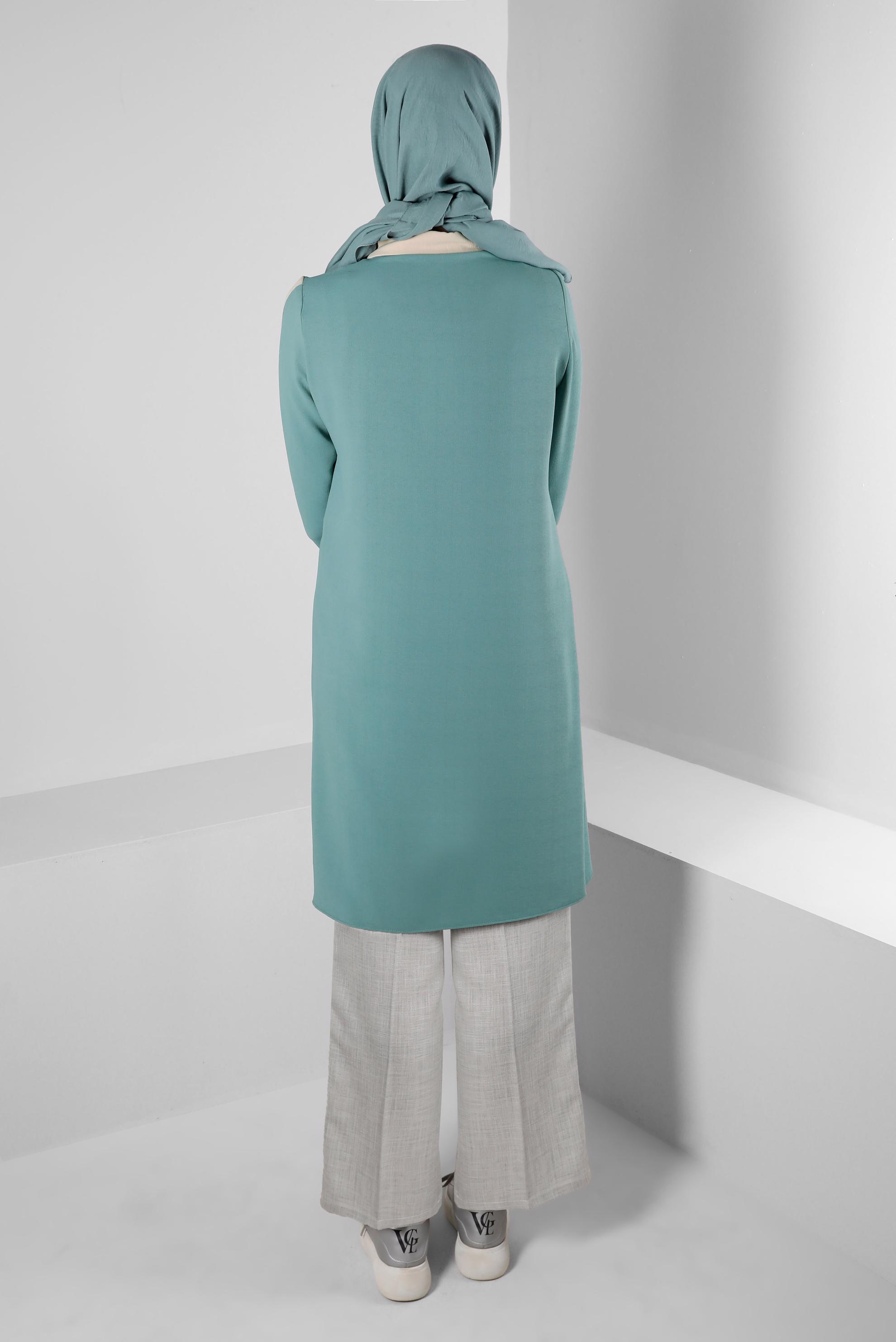 Tesettür giyim MAVİ GÖMLEK YAKA DÜĞMELİ TUNİK 43705