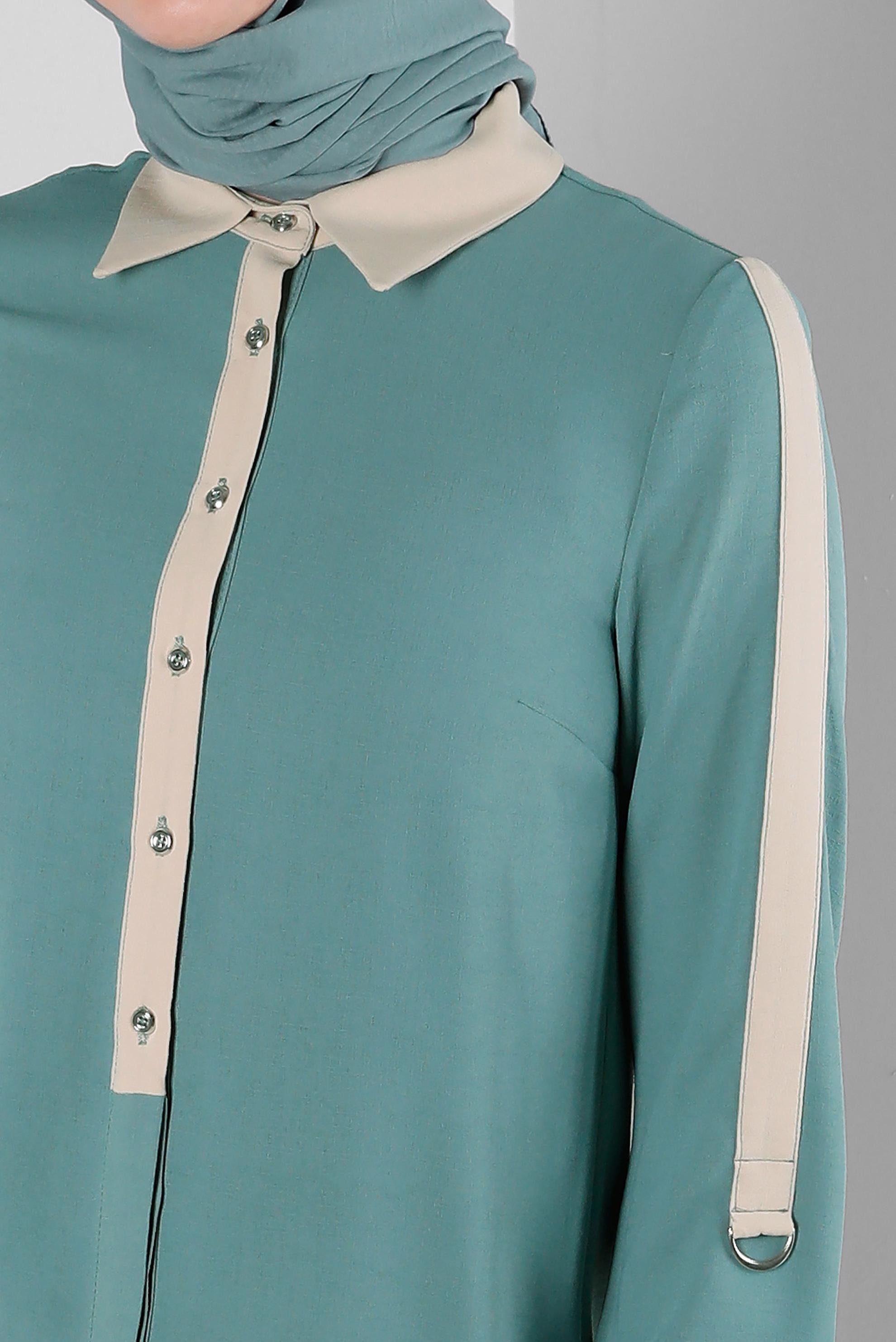 Tesettür giyim MAVİ GÖMLEK YAKA DÜĞMELİ TUNİK 43705