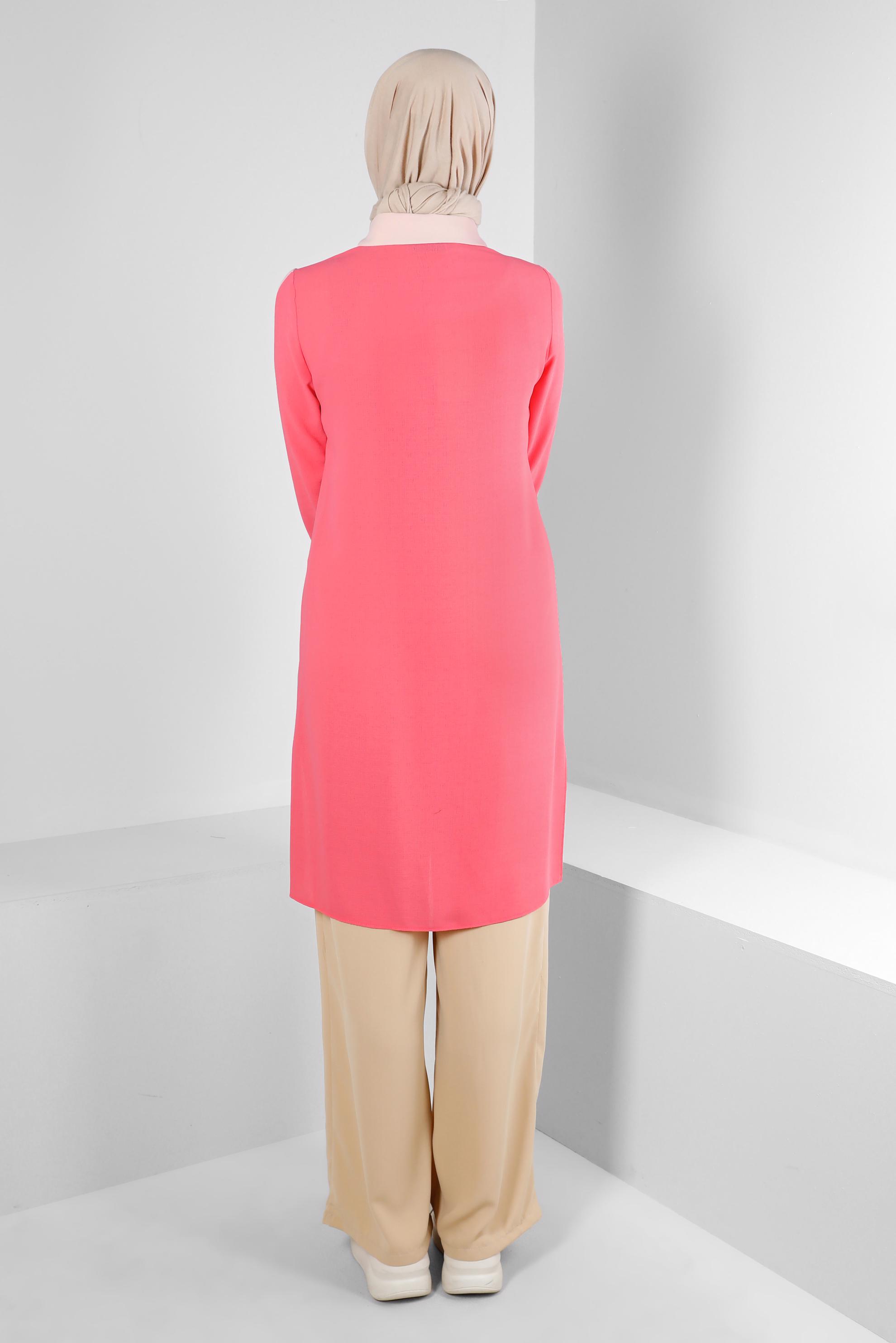 Tesettür giyim MERCAN GÖMLEK YAKA DÜĞMELİ TUNİK 43705