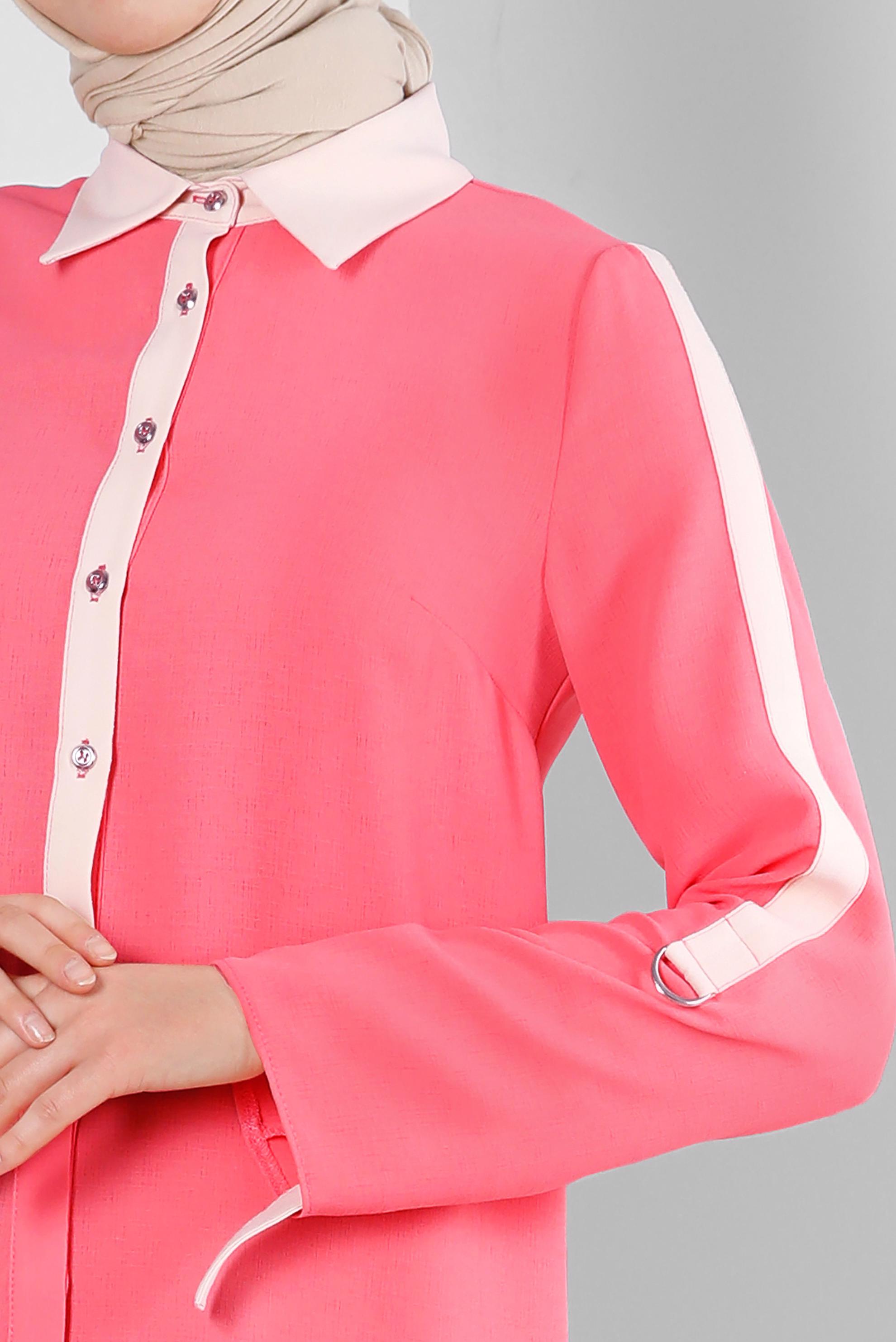 Tesettür giyim MERCAN GÖMLEK YAKA DÜĞMELİ TUNİK 43705