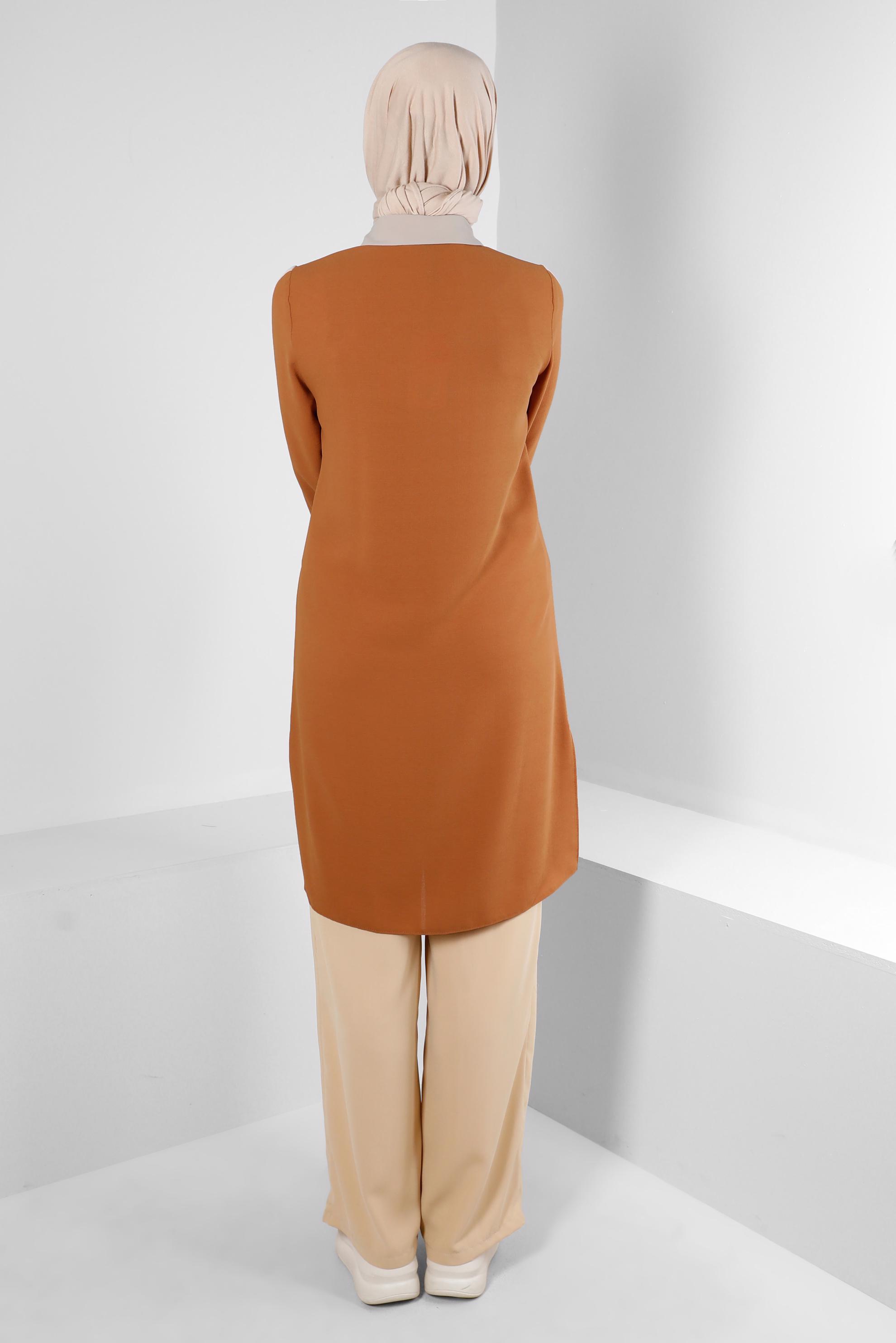 Tesettür giyim KAHVE GÖMLEK YAKA DÜĞMELİ TUNİK 43705