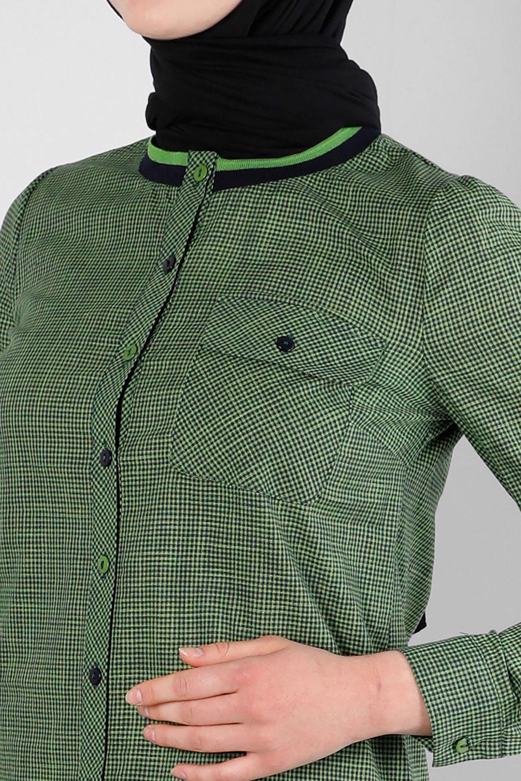 Tesettür giyim YEŞİL PÖTİKARE DESENLİ YAKASI ŞERİTLİ GÖMLEK TUNİK 43706