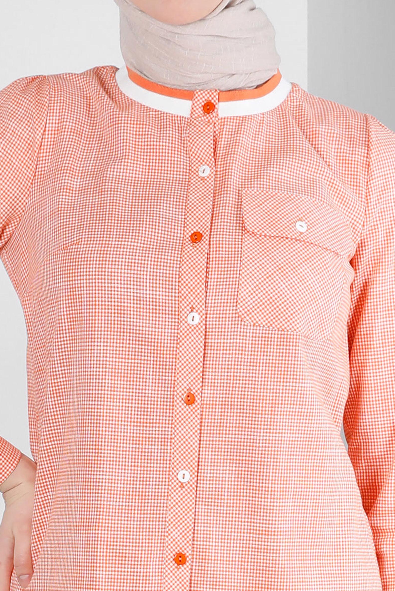 Tesettür giyim TURUNCU PÖTİKARE DESENLİ YAKASI ŞERİTLİ GÖMLEK TUNİK 43706