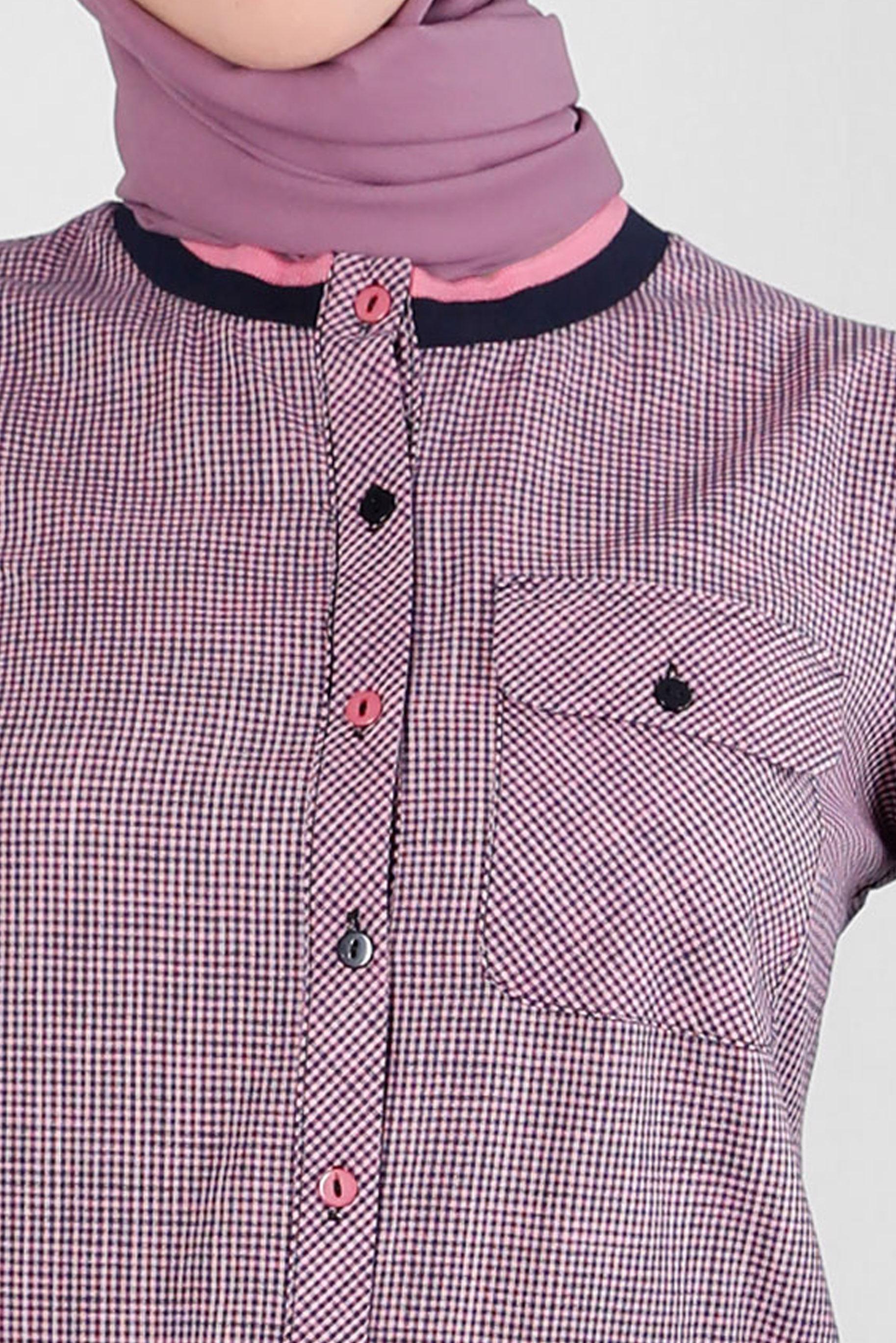 Tesettür giyim PEMBE PÖTİKARE DESENLİ YAKASI ŞERİTLİ GÖMLEK TUNİK 43706