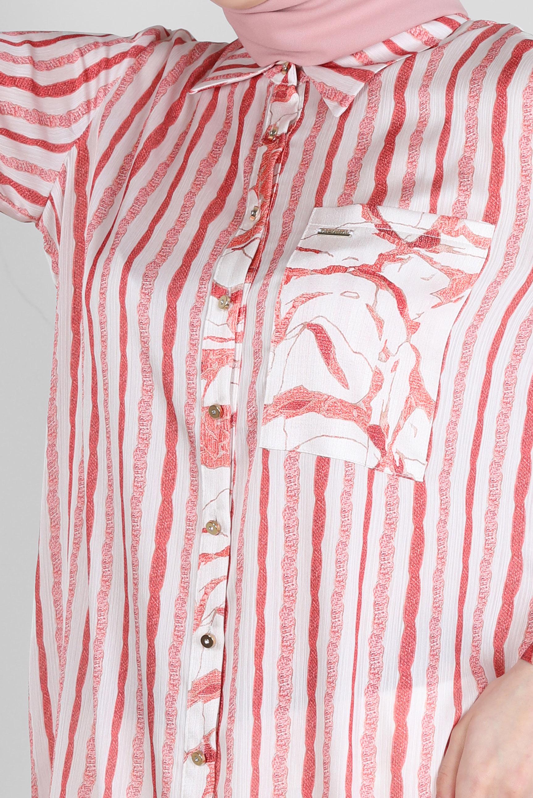 Tesettür giyim MERCAN ÇİZGİLİ DÜĞMELİ CEP DETAYLI TUNİK 43707 