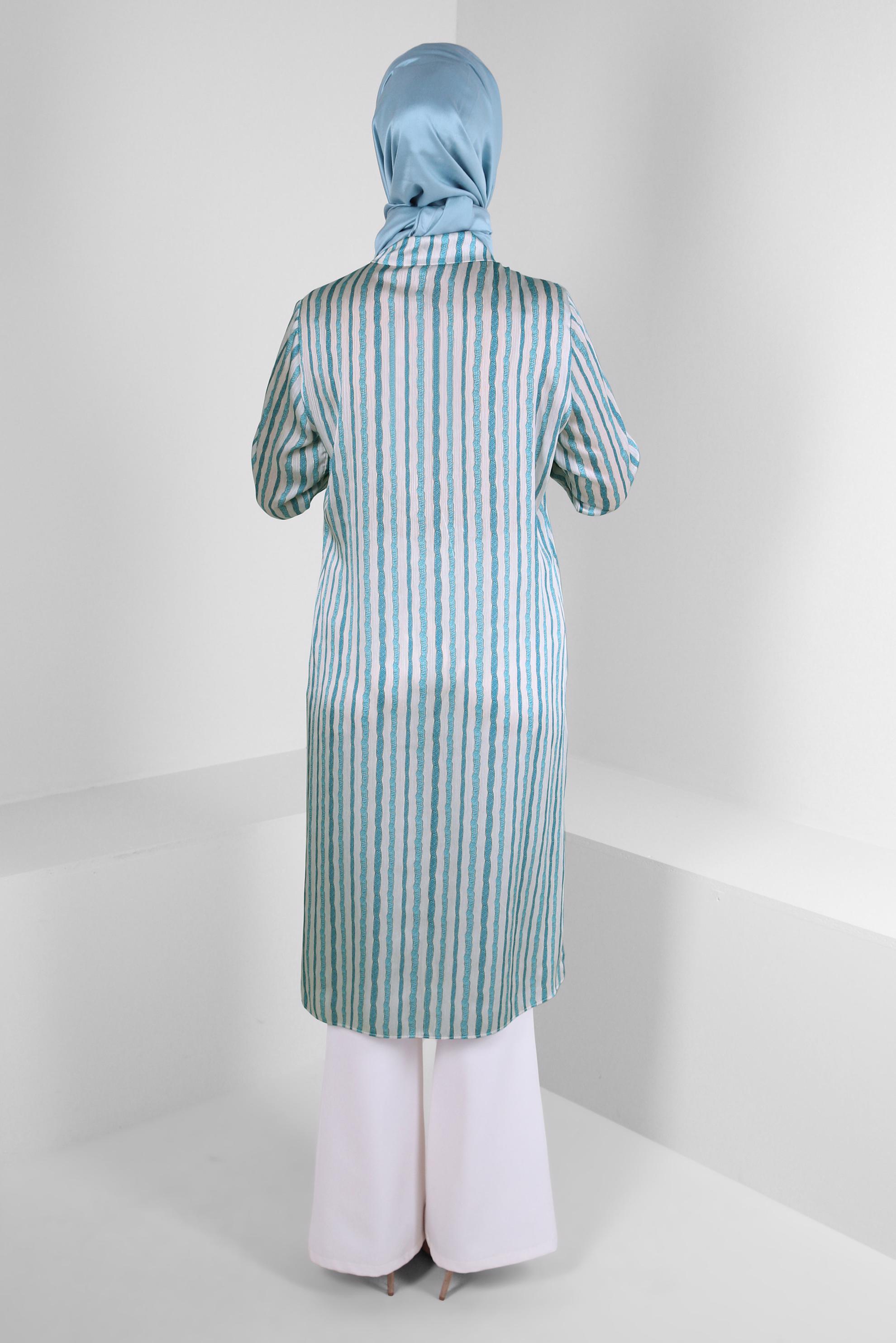 Tesettür giyim MAVİ ÇİZGİLİ DÜĞMELİ CEP DETAYLI TUNİK 43707 