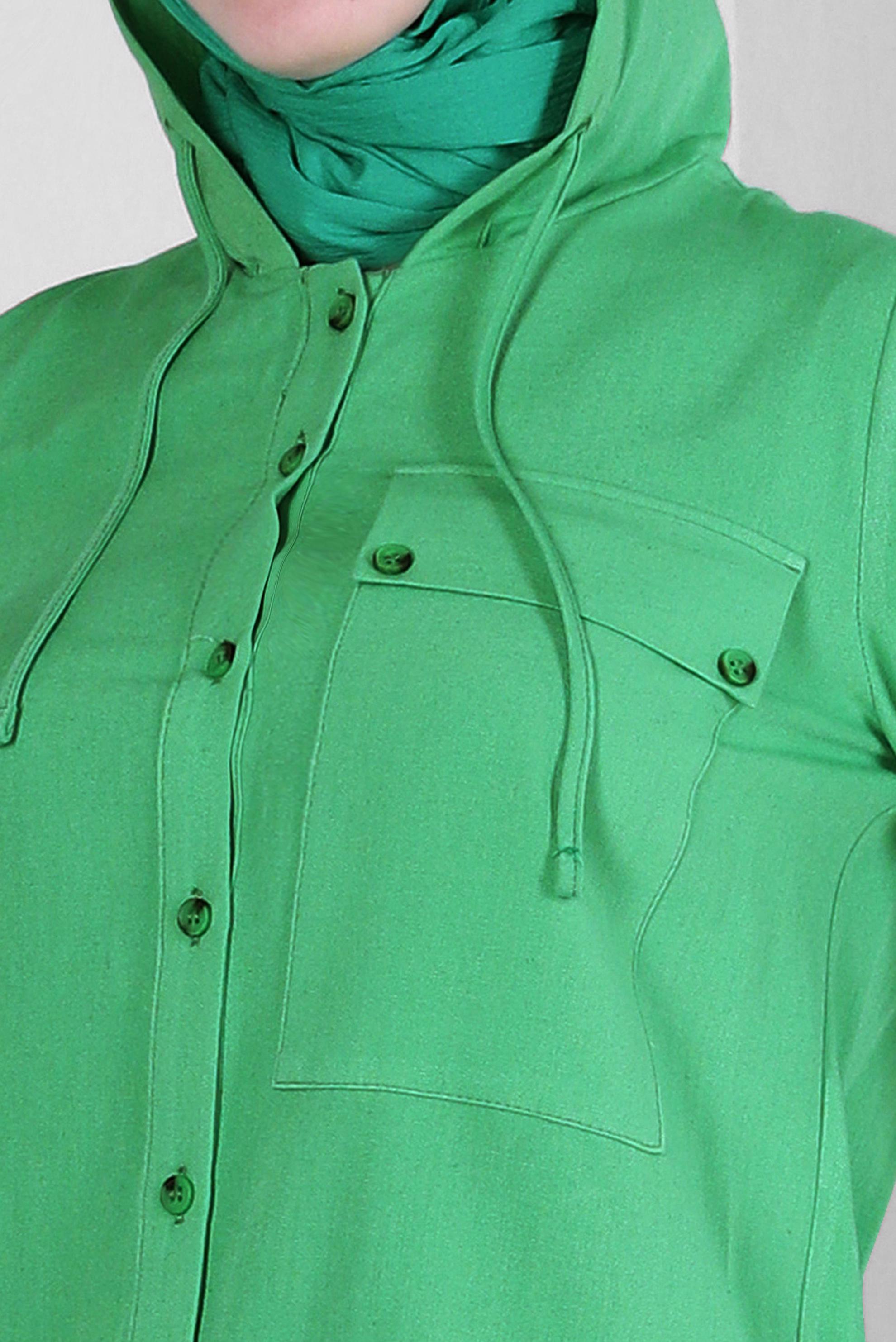 Tesettür giyim YEŞİL KAPÜŞONLU KETEN TUNİK 43715