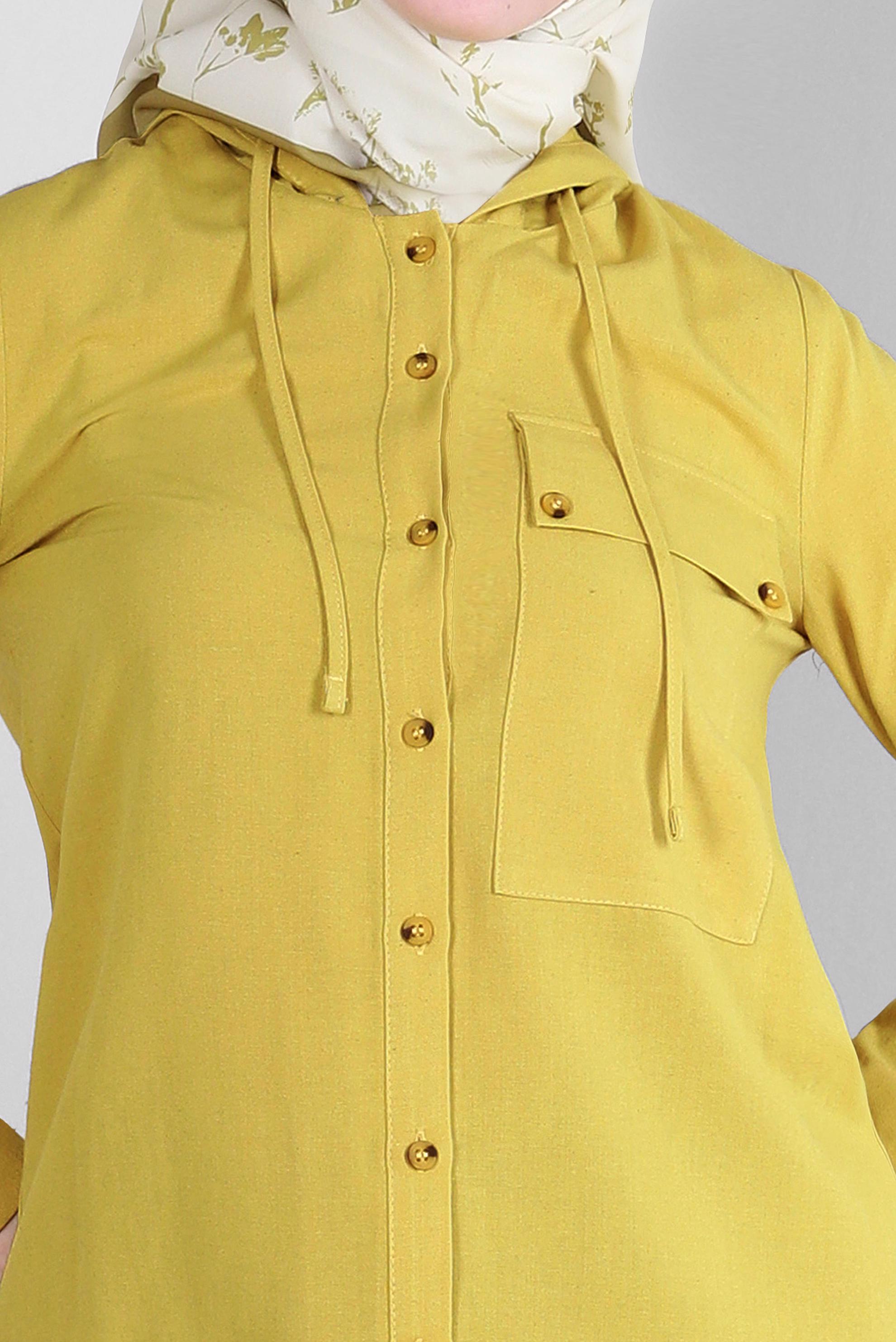 Tesettür giyim YEŞİL KAPÜŞONLU KETEN TUNİK 43715