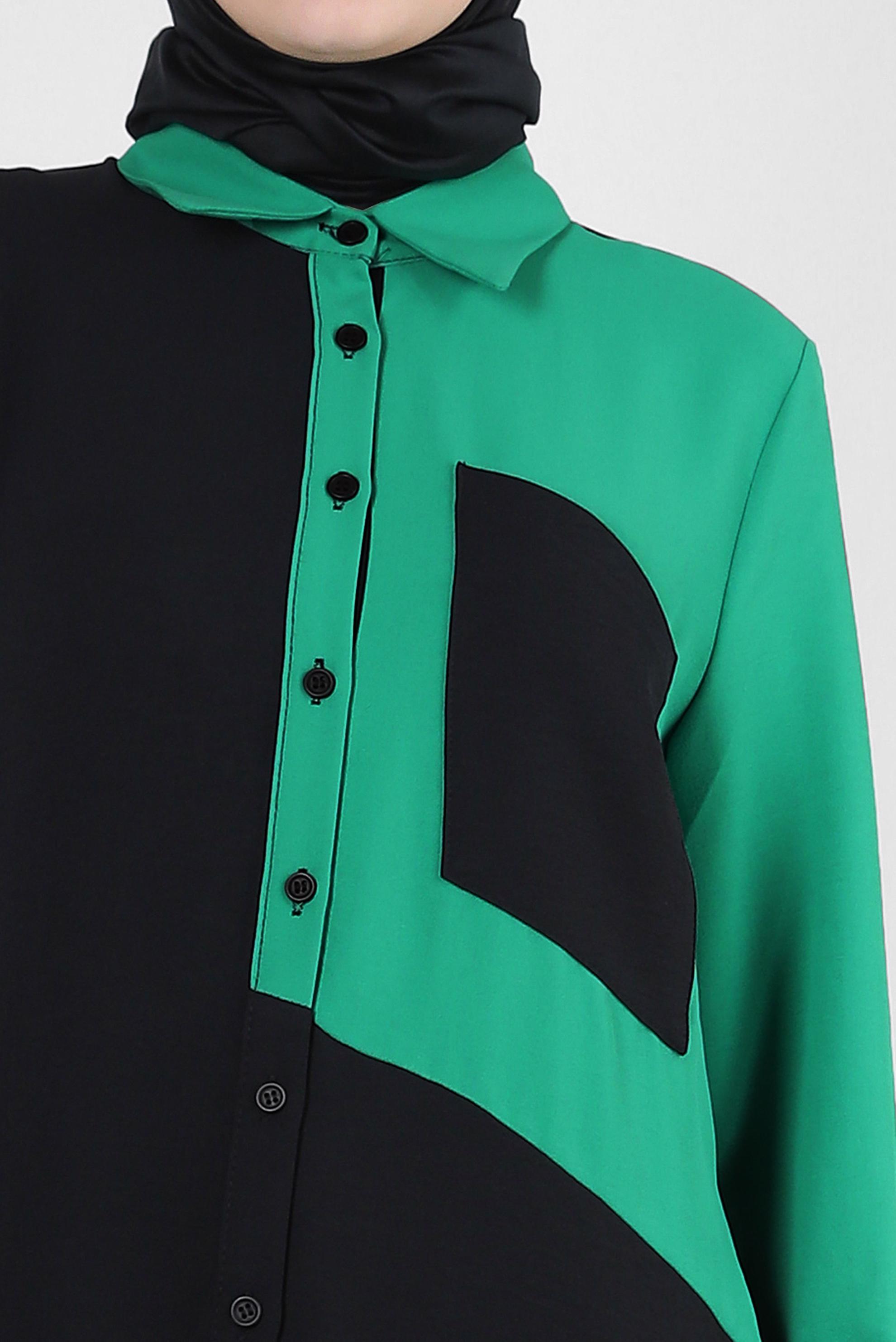 Tesettür giyim SİYAH YANI YIRTMAÇLI İKİ RENKLİ DÜĞMELİ TUNİK 43730