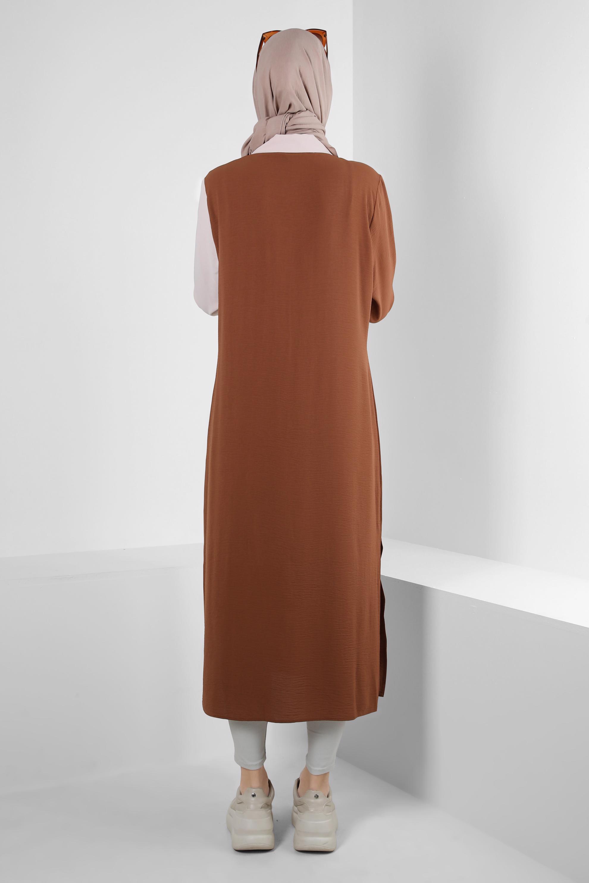 Tesettür giyim TURUNCU YANI YIRTMAÇLI İKİ RENKLİ DÜĞMELİ TUNİK 43730