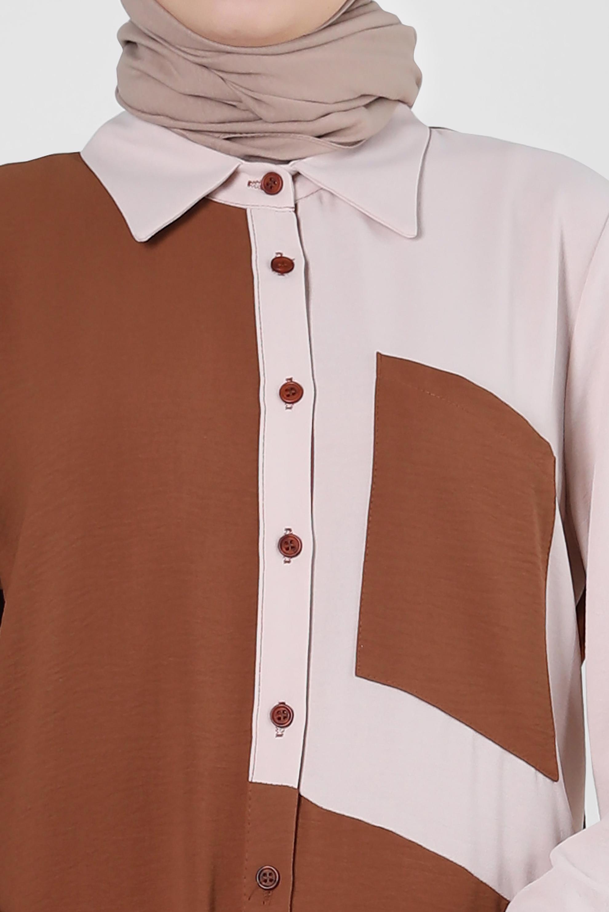 Tesettür giyim TURUNCU YANI YIRTMAÇLI İKİ RENKLİ DÜĞMELİ TUNİK 43730