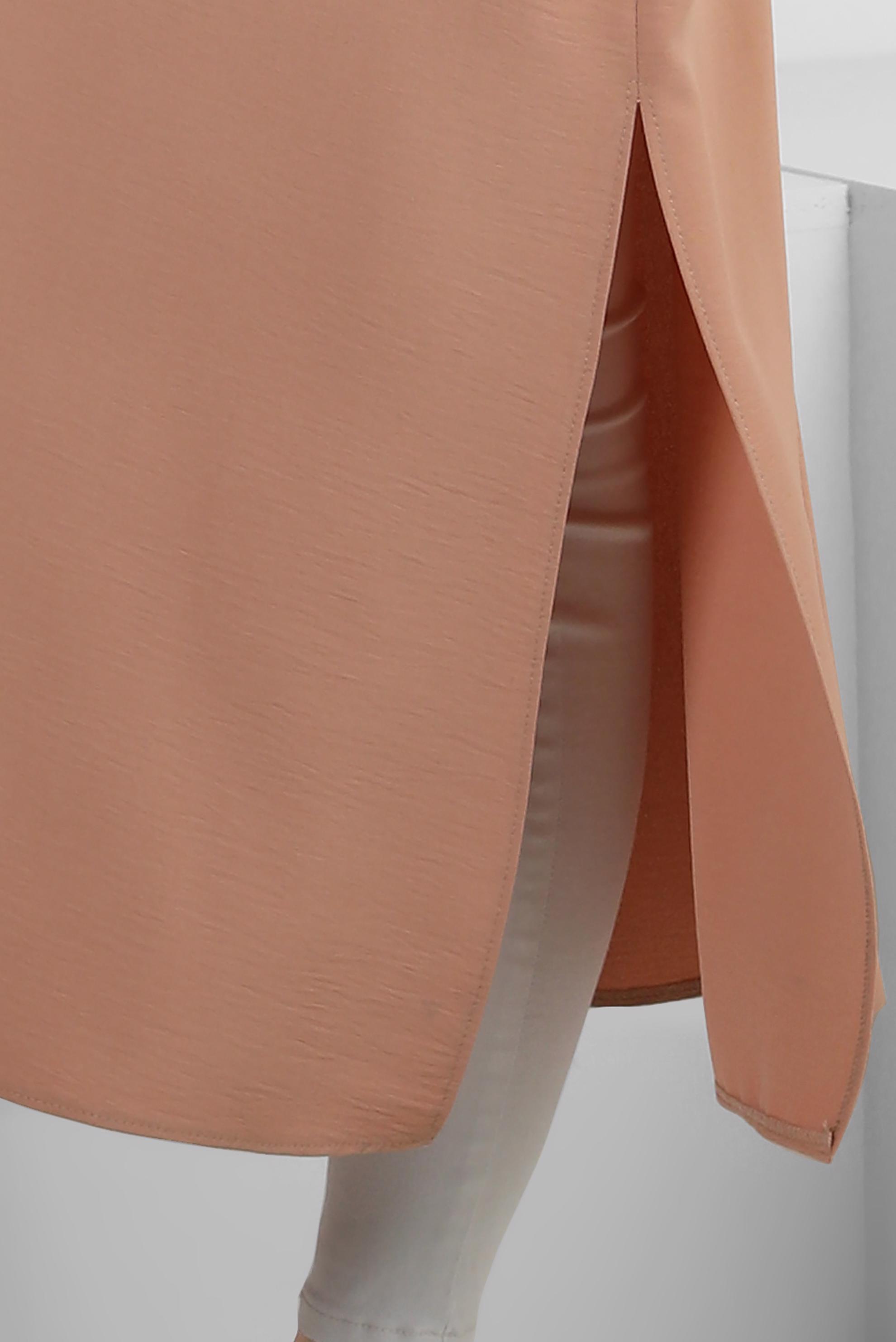 Tesettür giyim PUDRA YANI YIRTMAÇLI İKİ RENKLİ DÜĞMELİ TUNİK 43730