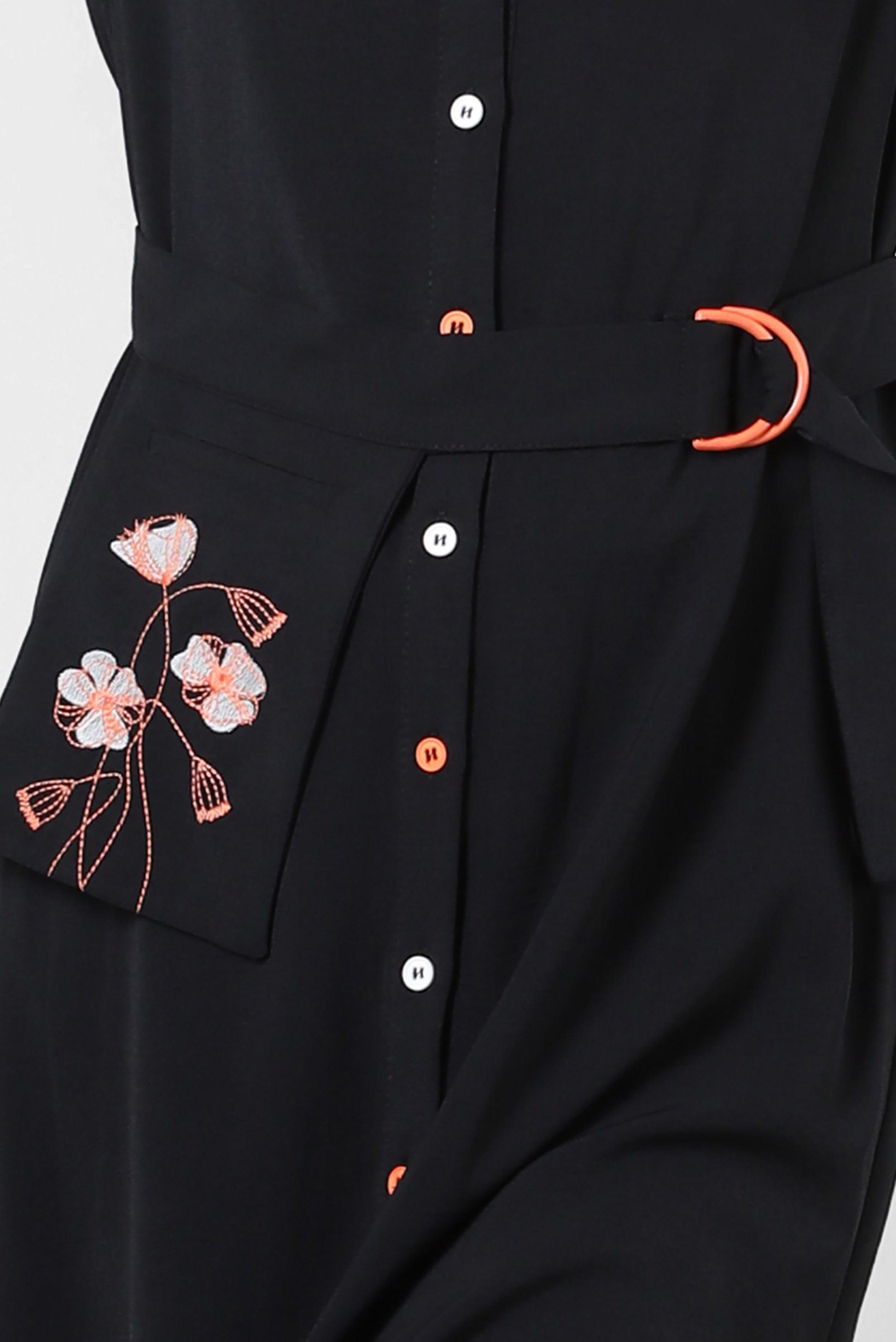 Tesettür giyim SİYAH ÇİÇEK NAKIŞLI DÜĞMELİ KEMERLİ UZUN TUNİK 43732