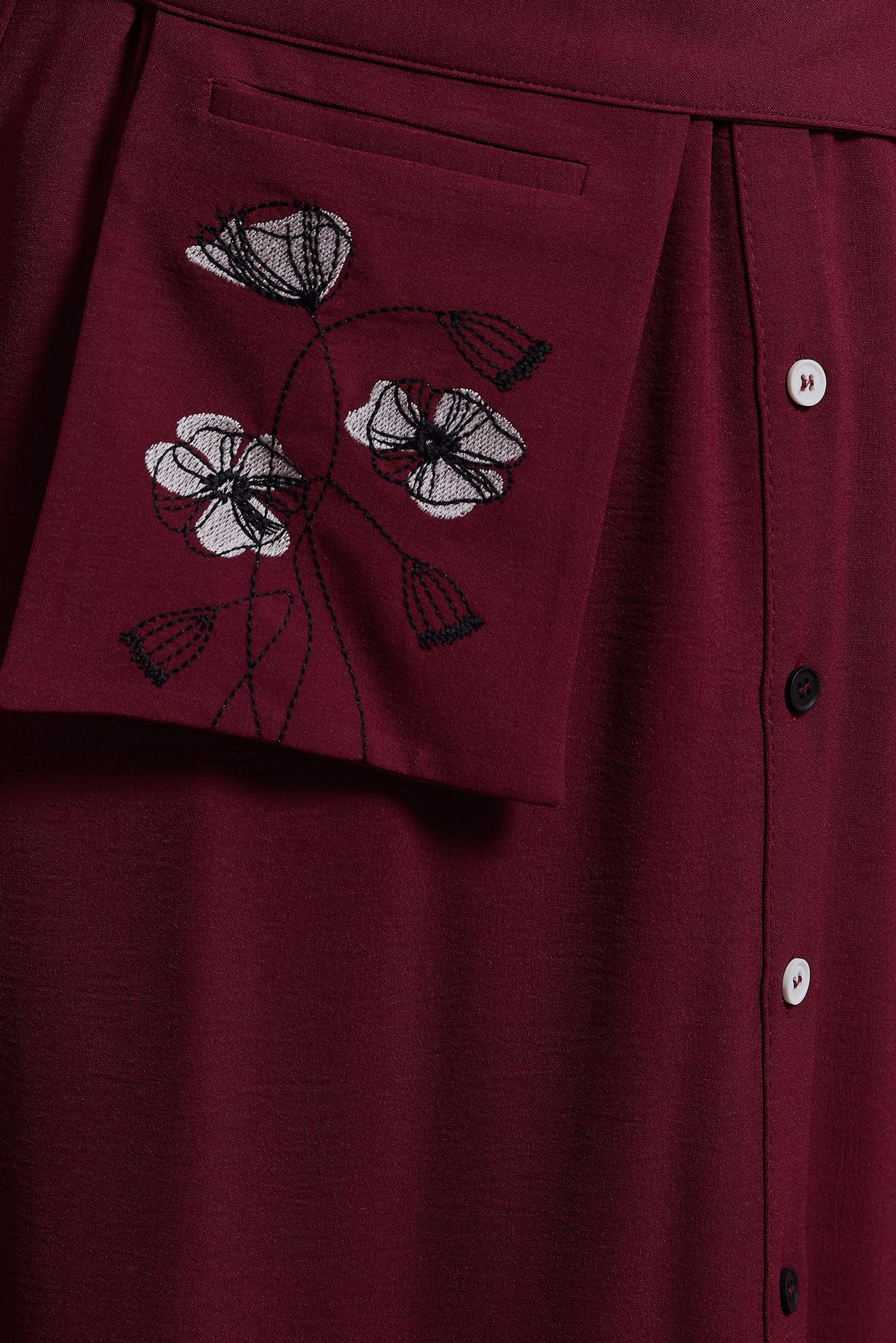 Tesettür giyim BORDO ÇİÇEK NAKIŞLI DÜĞMELİ KEMERLİ UZUN TUNİK 43732