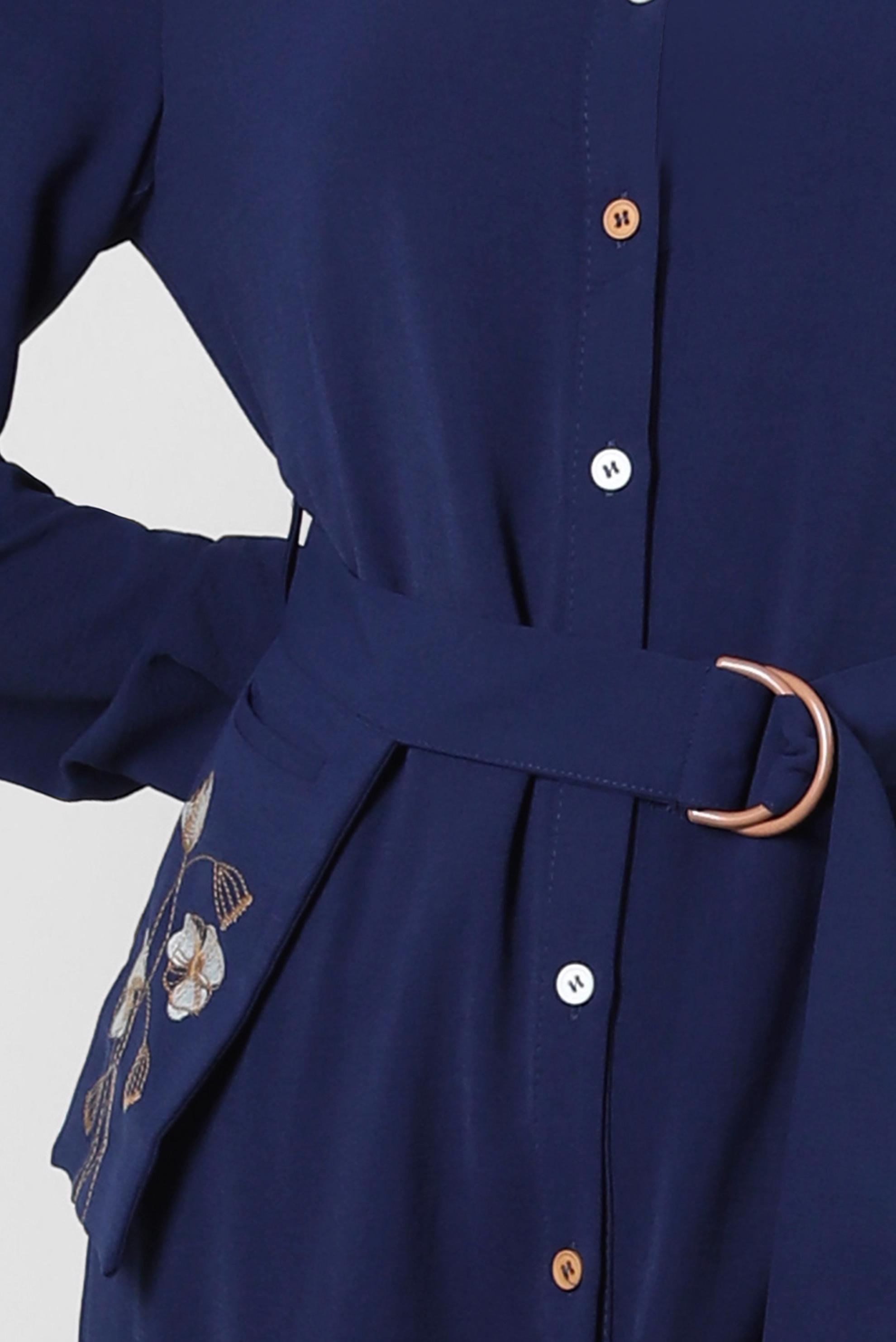 Tesettür giyim LACİVERT ÇİÇEK NAKIŞLI DÜĞMELİ KEMERLİ UZUN TUNİK 43732