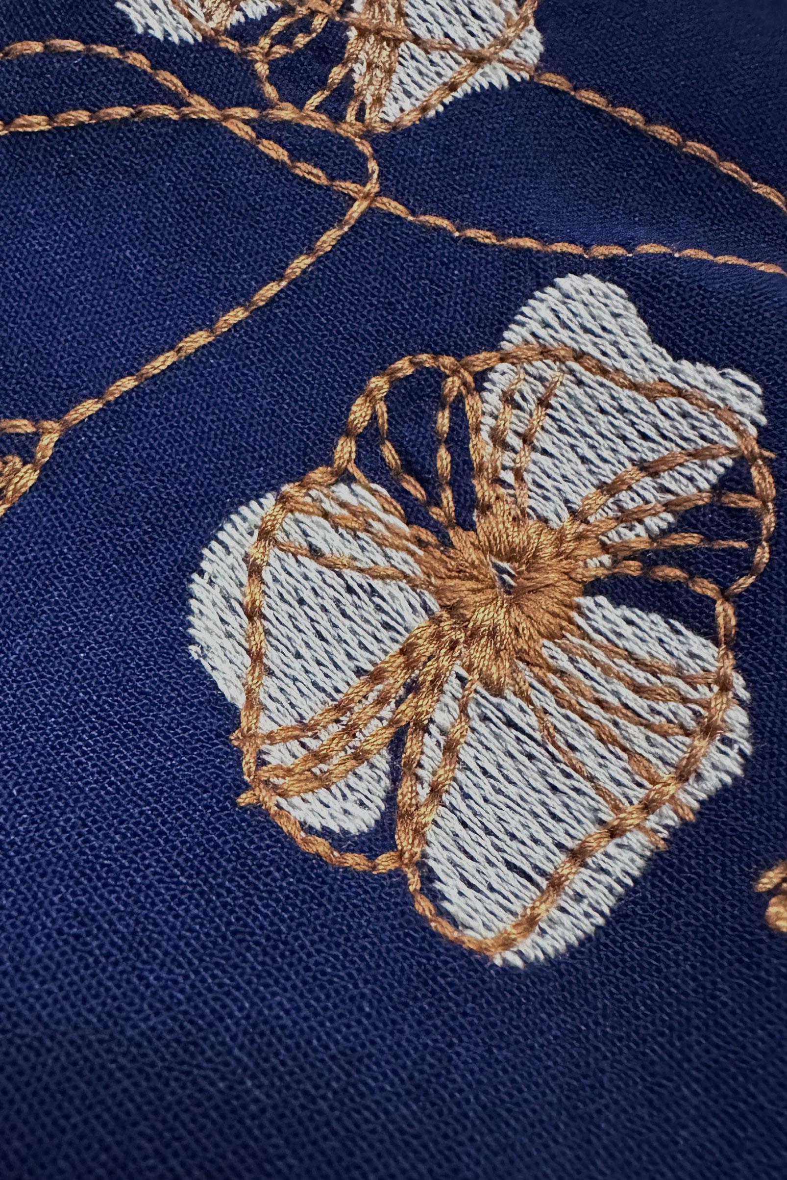 Tesettür giyim LACİVERT ÇİÇEK NAKIŞLI DÜĞMELİ KEMERLİ UZUN TUNİK 43732