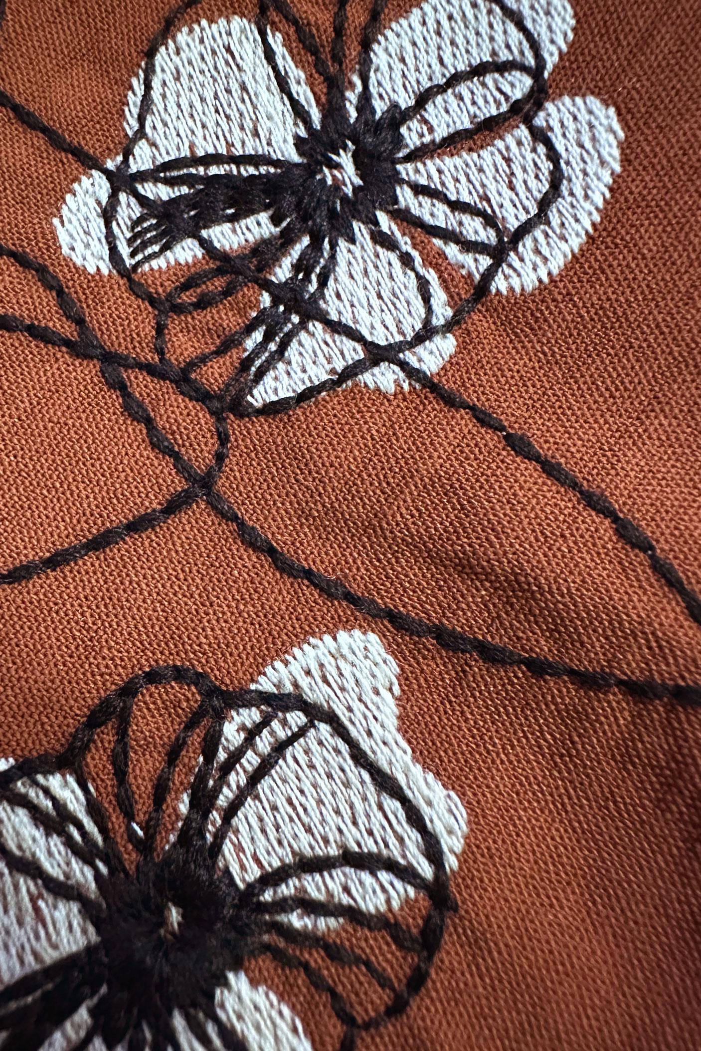 Tesettür giyim TABA ÇİÇEK NAKIŞLI DÜĞMELİ KEMERLİ UZUN TUNİK 43732