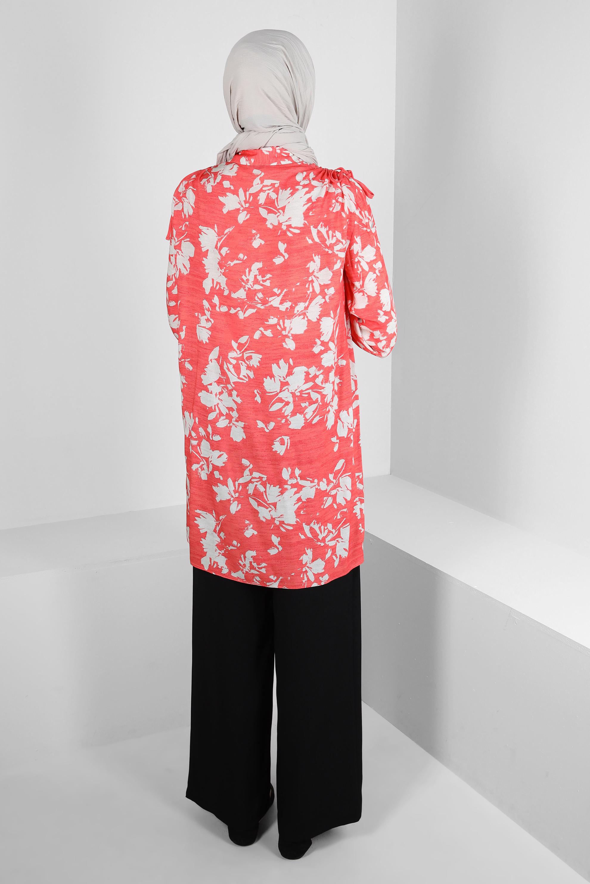 Tesettür giyim MERCAN DESENLİ BAĞLAMA DETAYLI GÖMLEK TUNİK 43733