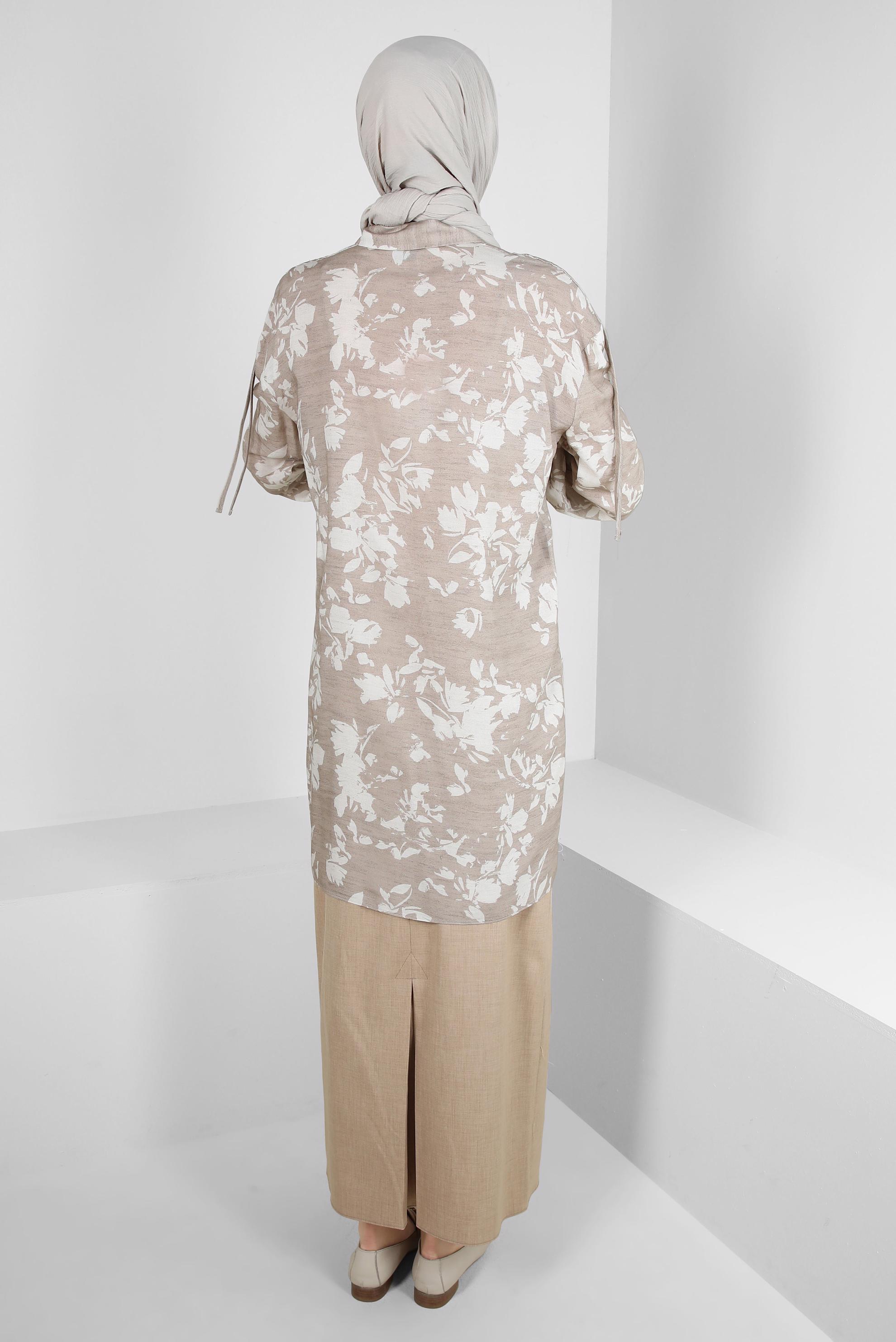 Tesettür giyim VİZON DESENLİ BAĞLAMA DETAYLI GÖMLEK TUNİK 43733