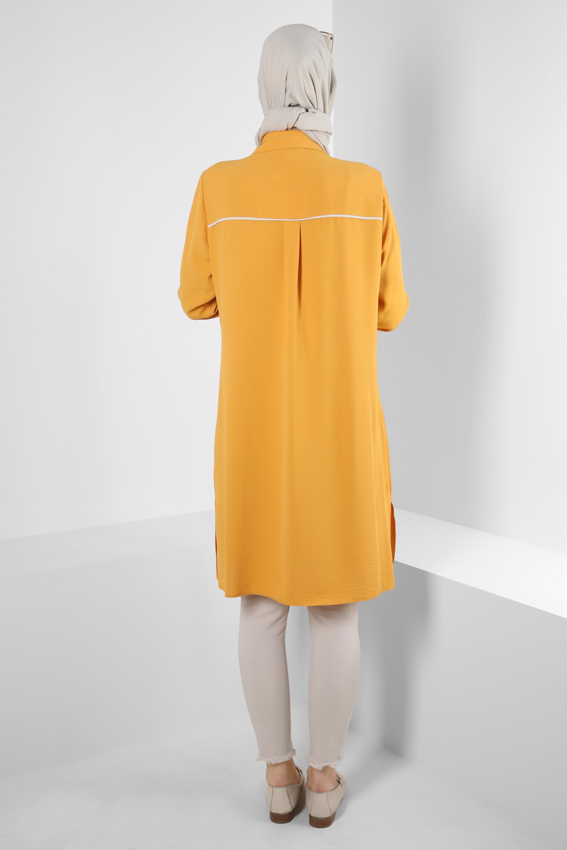 Tesettür giyim SARI GÖMLEK YAKA DÜĞMELİ TUNİK 43734