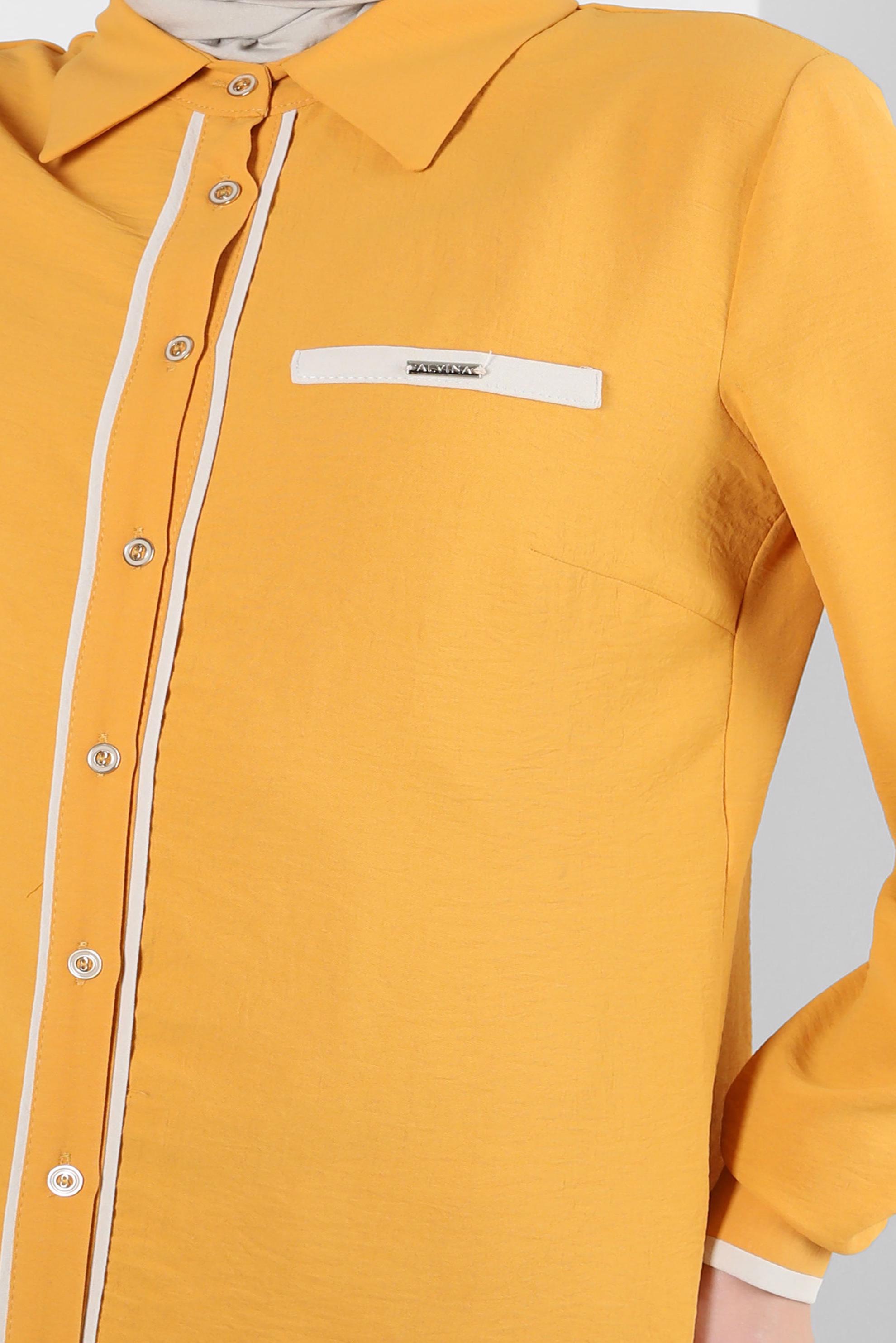 Tesettür giyim SARI GÖMLEK YAKA DÜĞMELİ TUNİK 43734