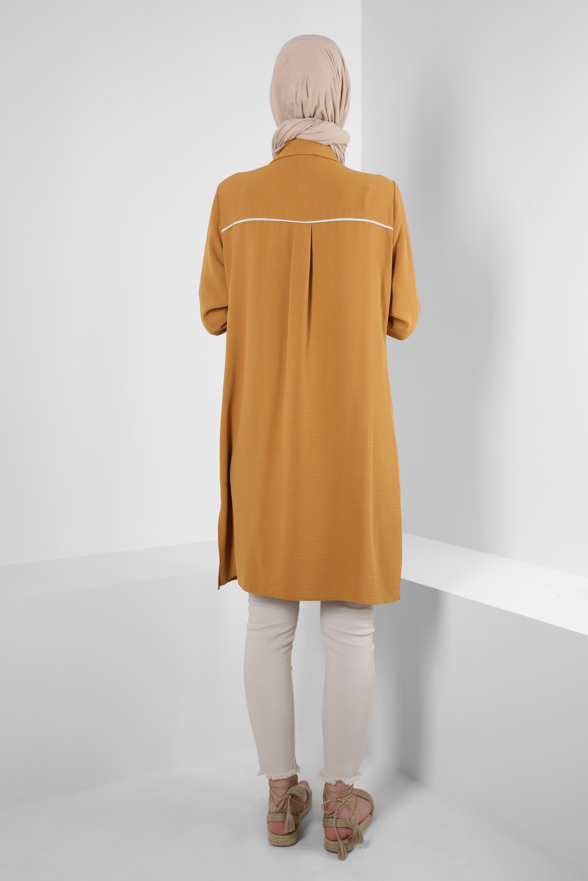 Tesettür giyim SARI GÖMLEK YAKA DÜĞMELİ TUNİK 43734