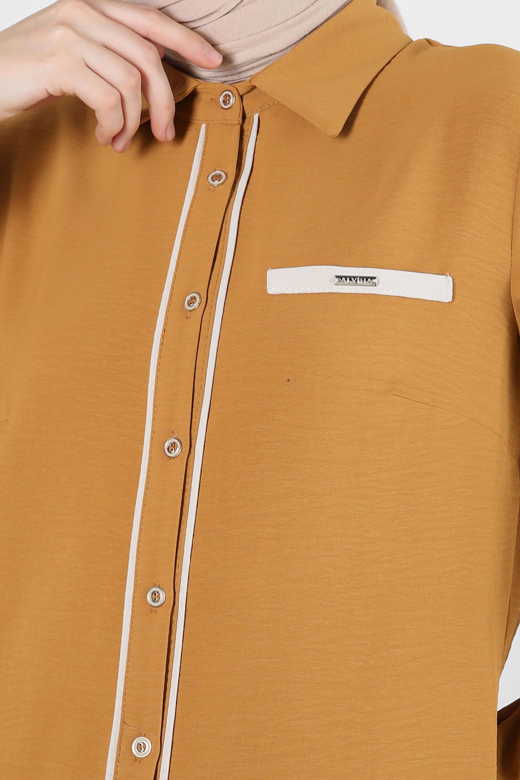 Tesettür giyim SARI GÖMLEK YAKA DÜĞMELİ TUNİK 43734