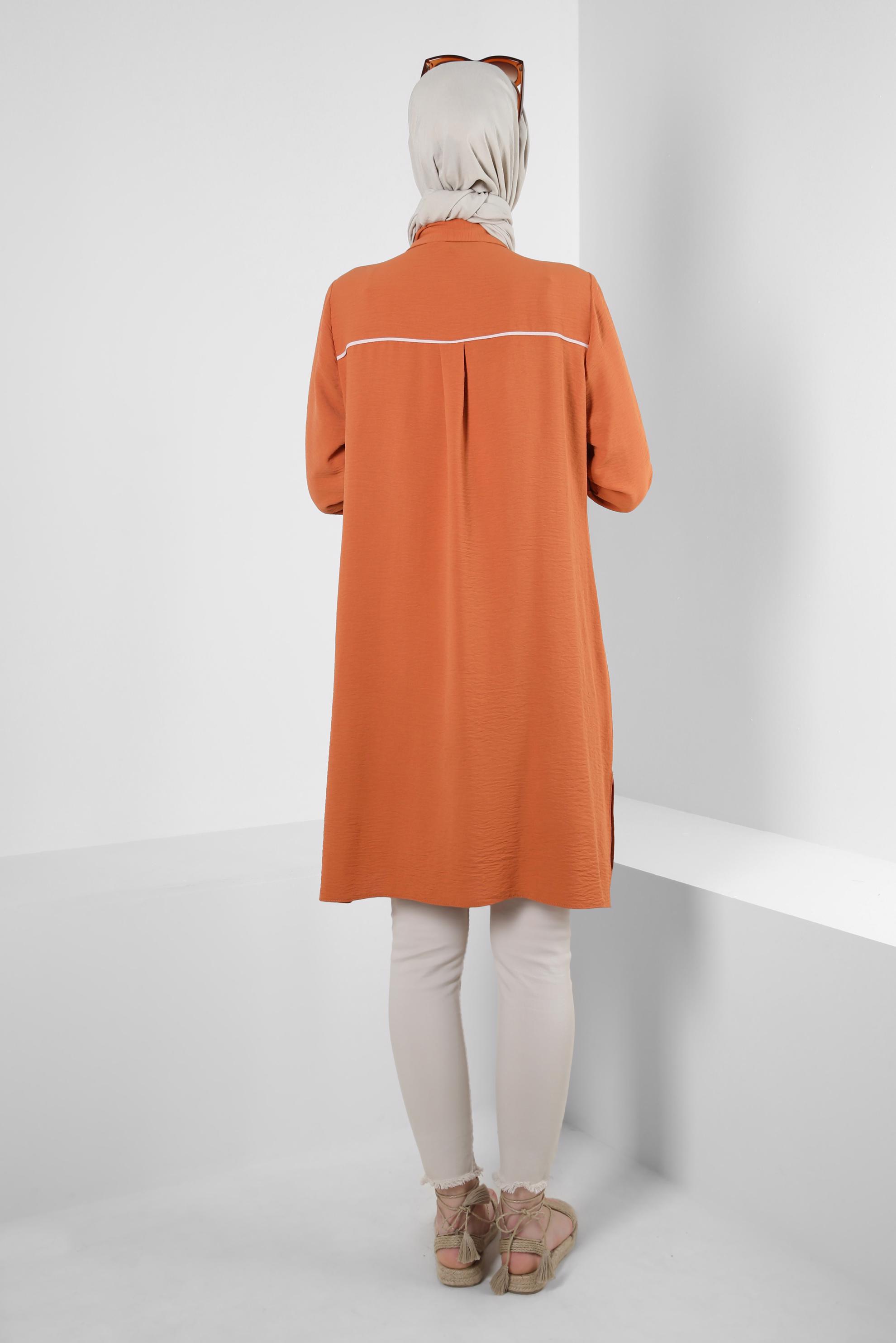 Tesettür giyim TURUNCU GÖMLEK YAKA DÜĞMELİ TUNİK 43734