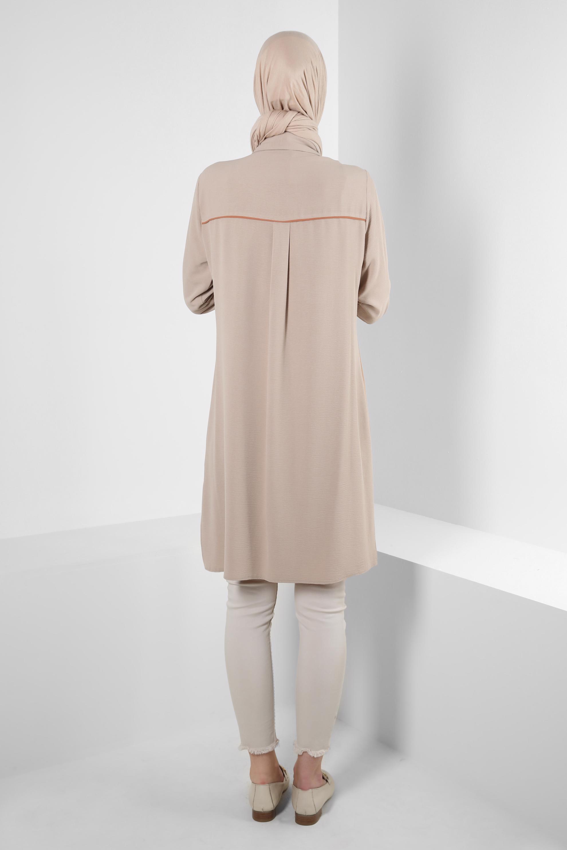 Tesettür giyim KUM GÖMLEK YAKA DÜĞMELİ TUNİK 43734