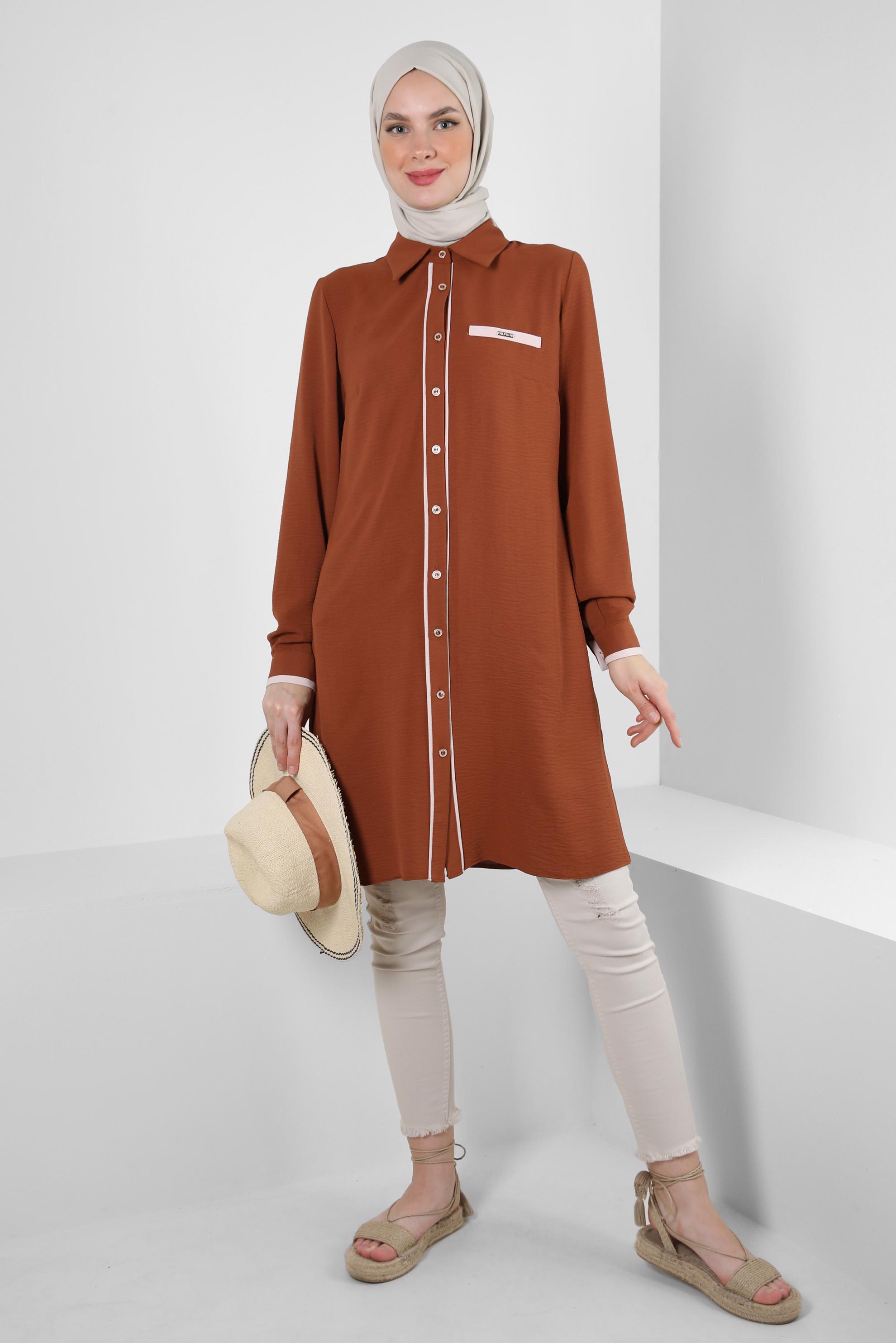 Tesettür giyim TABA GÖMLEK YAKA DÜĞMELİ TUNİK 43734