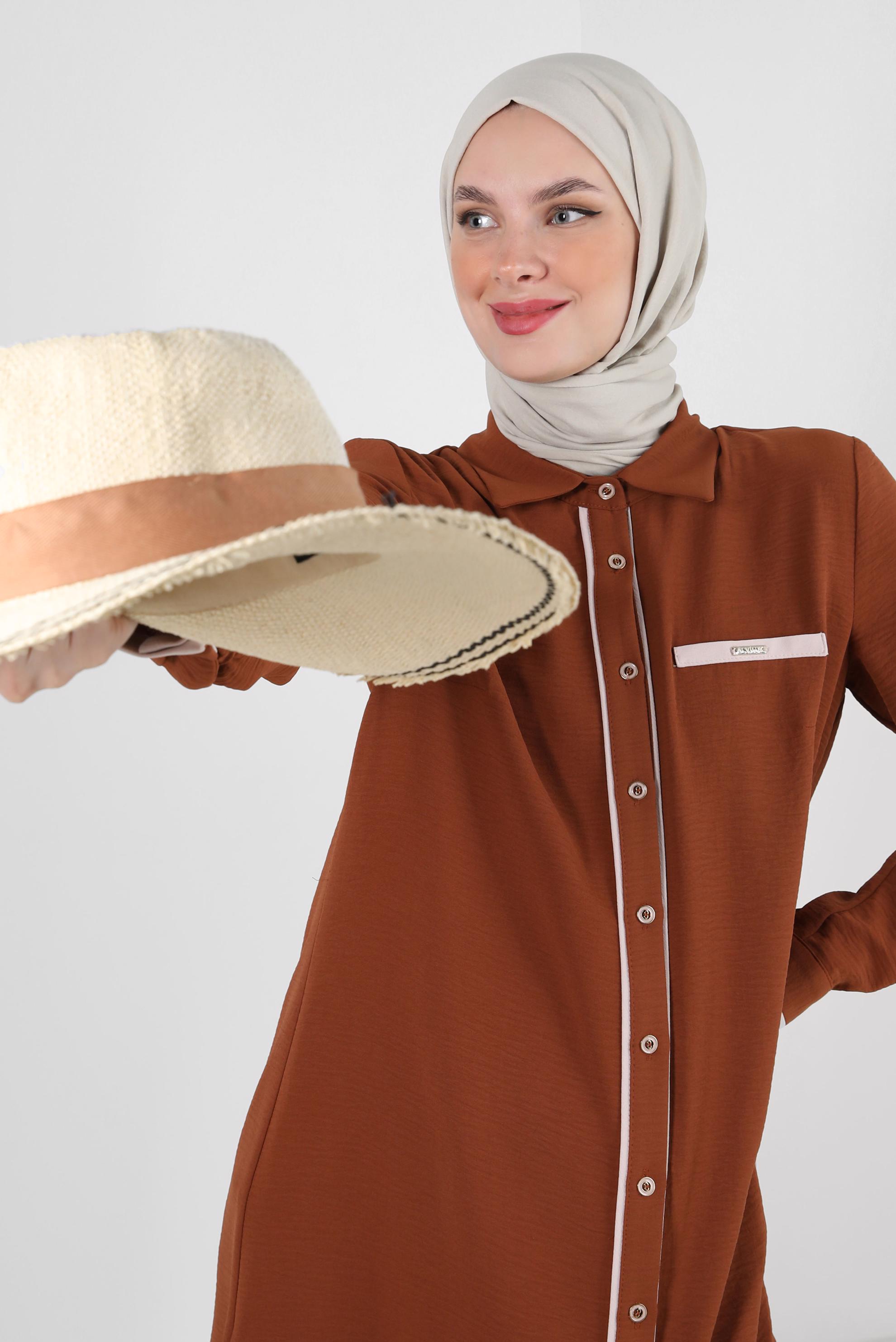 Tesettür giyim TABA GÖMLEK YAKA DÜĞMELİ TUNİK 43734