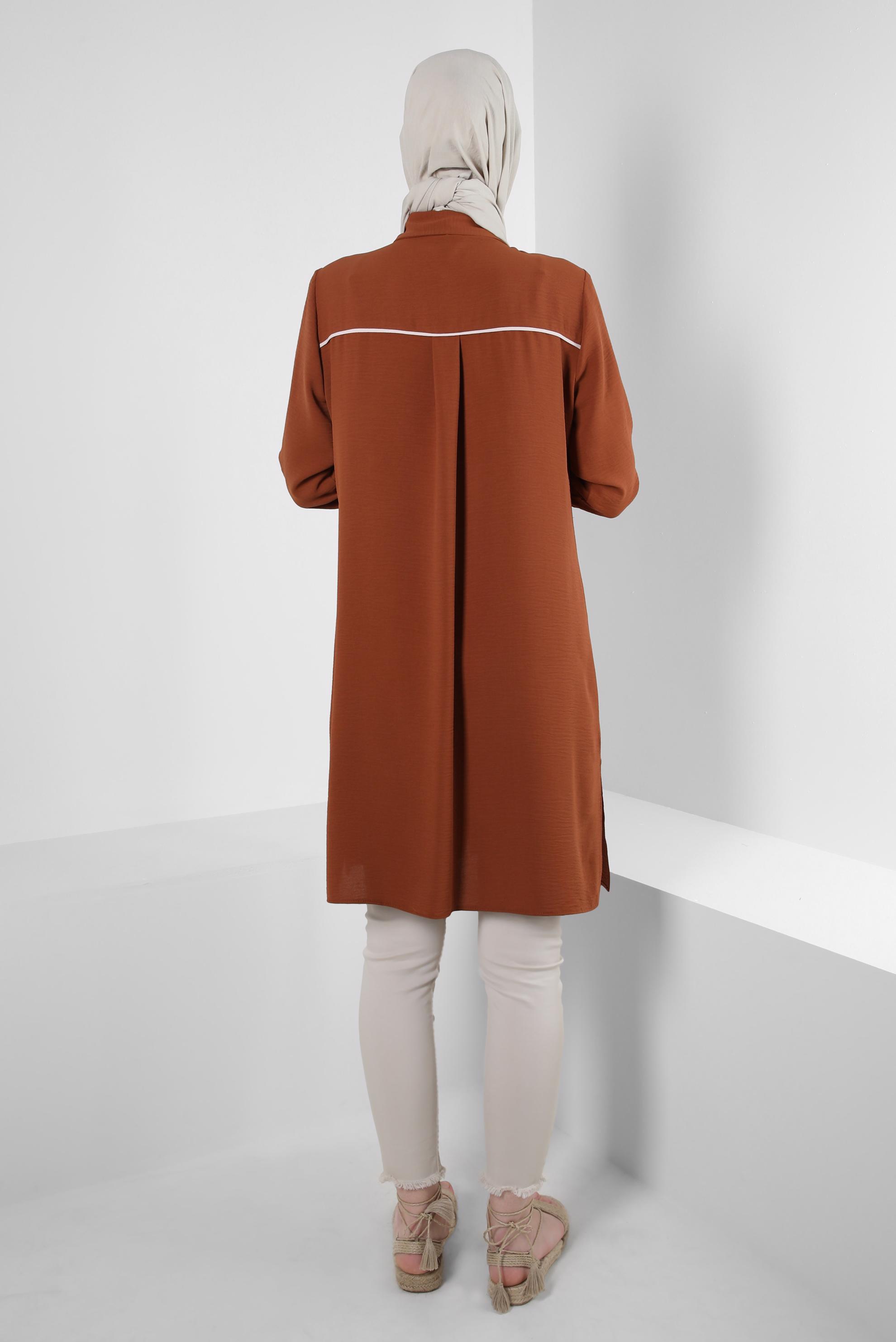 Tesettür giyim TABA GÖMLEK YAKA DÜĞMELİ TUNİK 43734