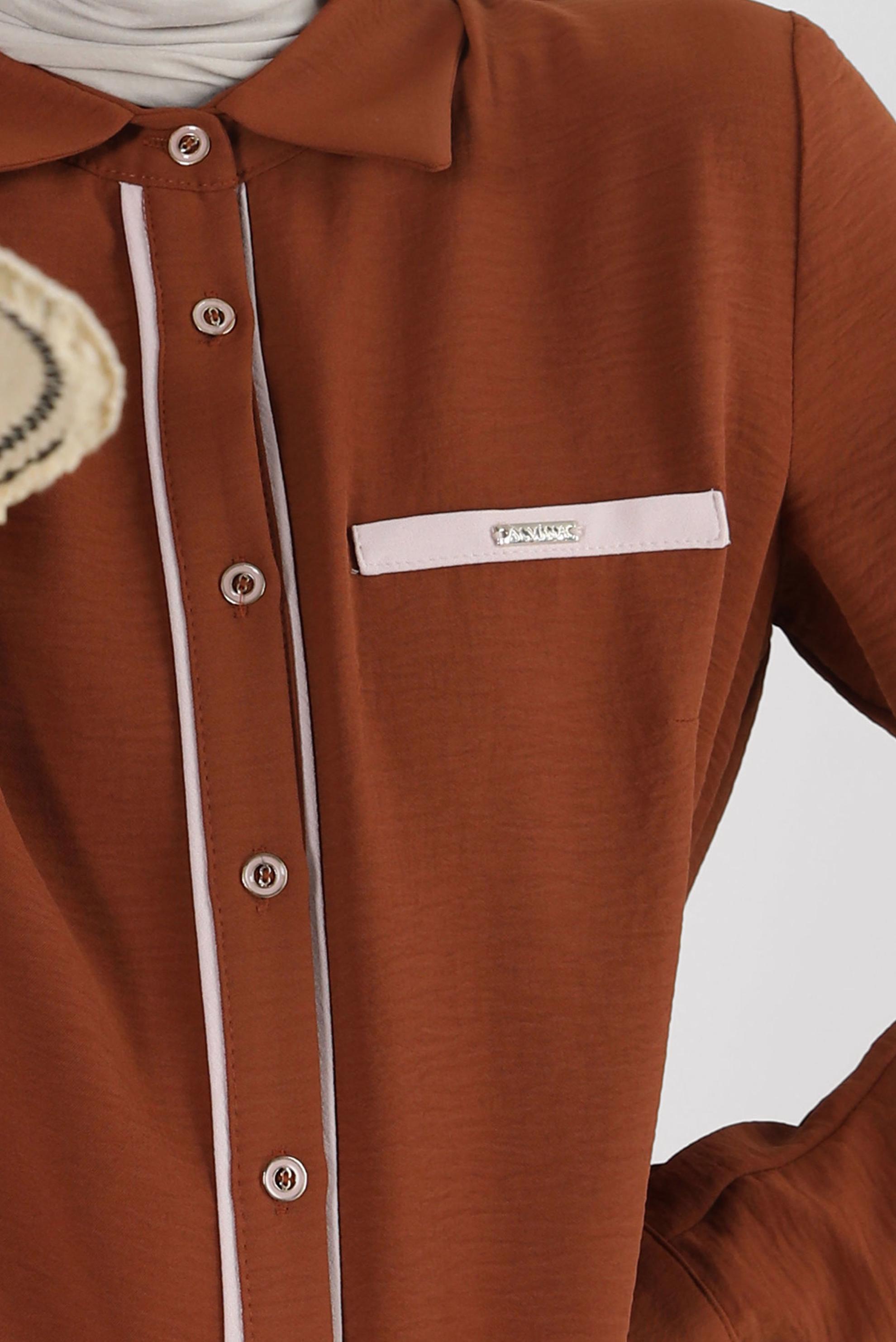 Tesettür giyim TABA GÖMLEK YAKA DÜĞMELİ TUNİK 43734