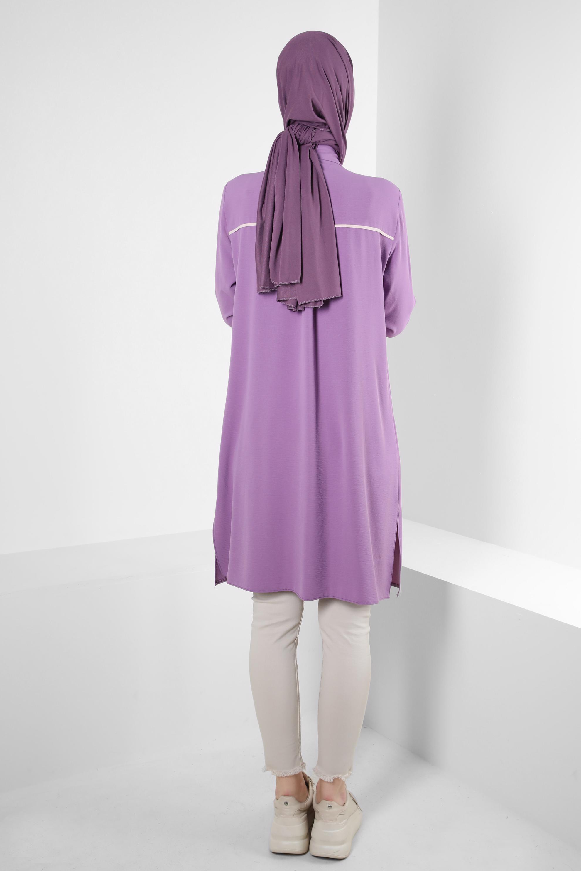 Tesettür giyim MOR GÖMLEK YAKA DÜĞMELİ TUNİK 43734